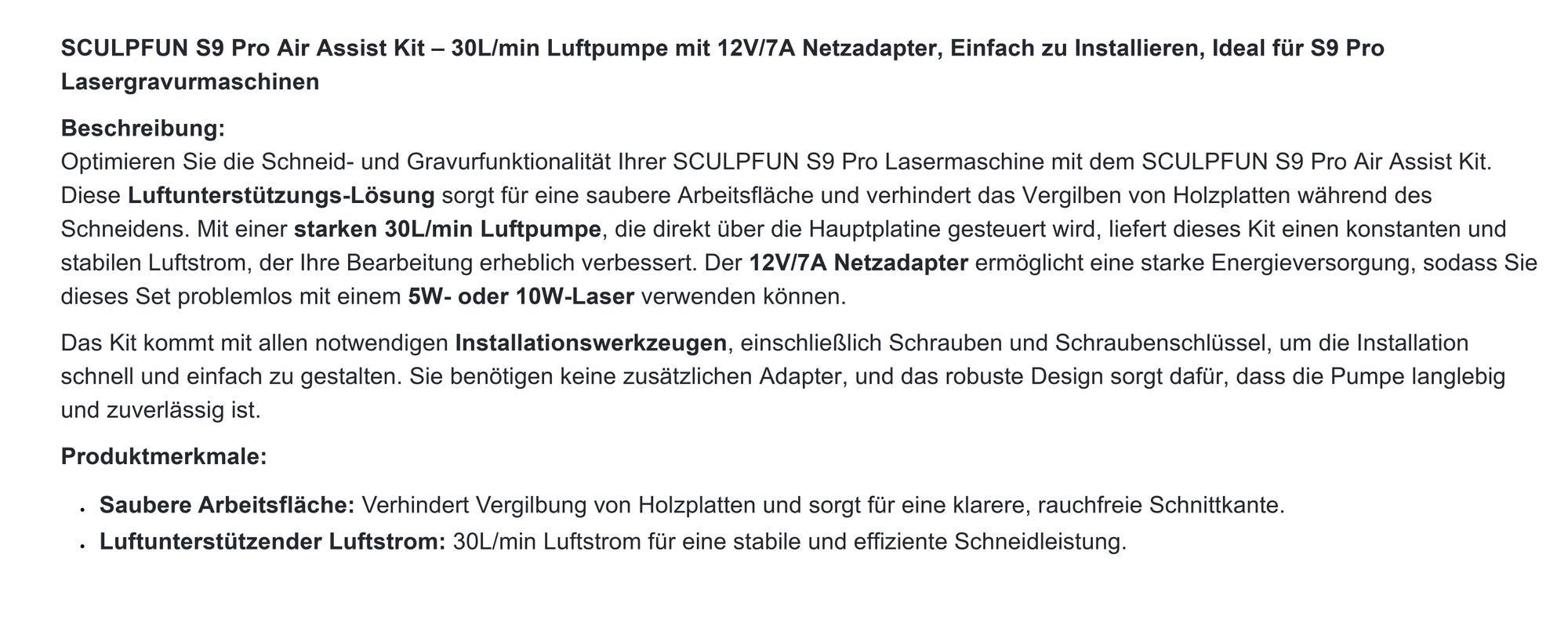 SCULP FUN S9 PRO Zubehör-Air Assist Kit: 12V, Automatic, 30L/Min, Einfach zu installieren