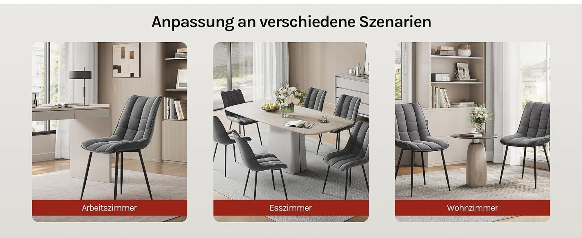 WOLTU Esszimmerstühle 4er-Set, Polsterstuhl mit Rückenlehne, bis 150 kg belastbar, Sitzfläche aus Samt, Metallbeine, Dunkelgrau