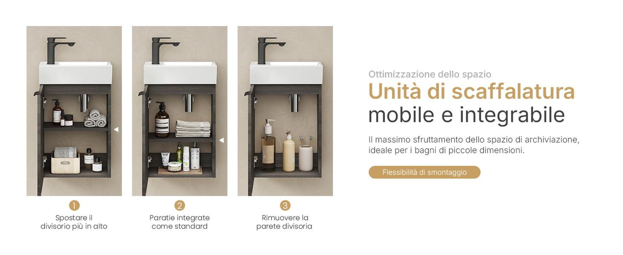 Set lavabo EMKE Mobiletto con lavabo in ceramica 417×240×646 mm sospeso, chiusura soft-close, grigio legno