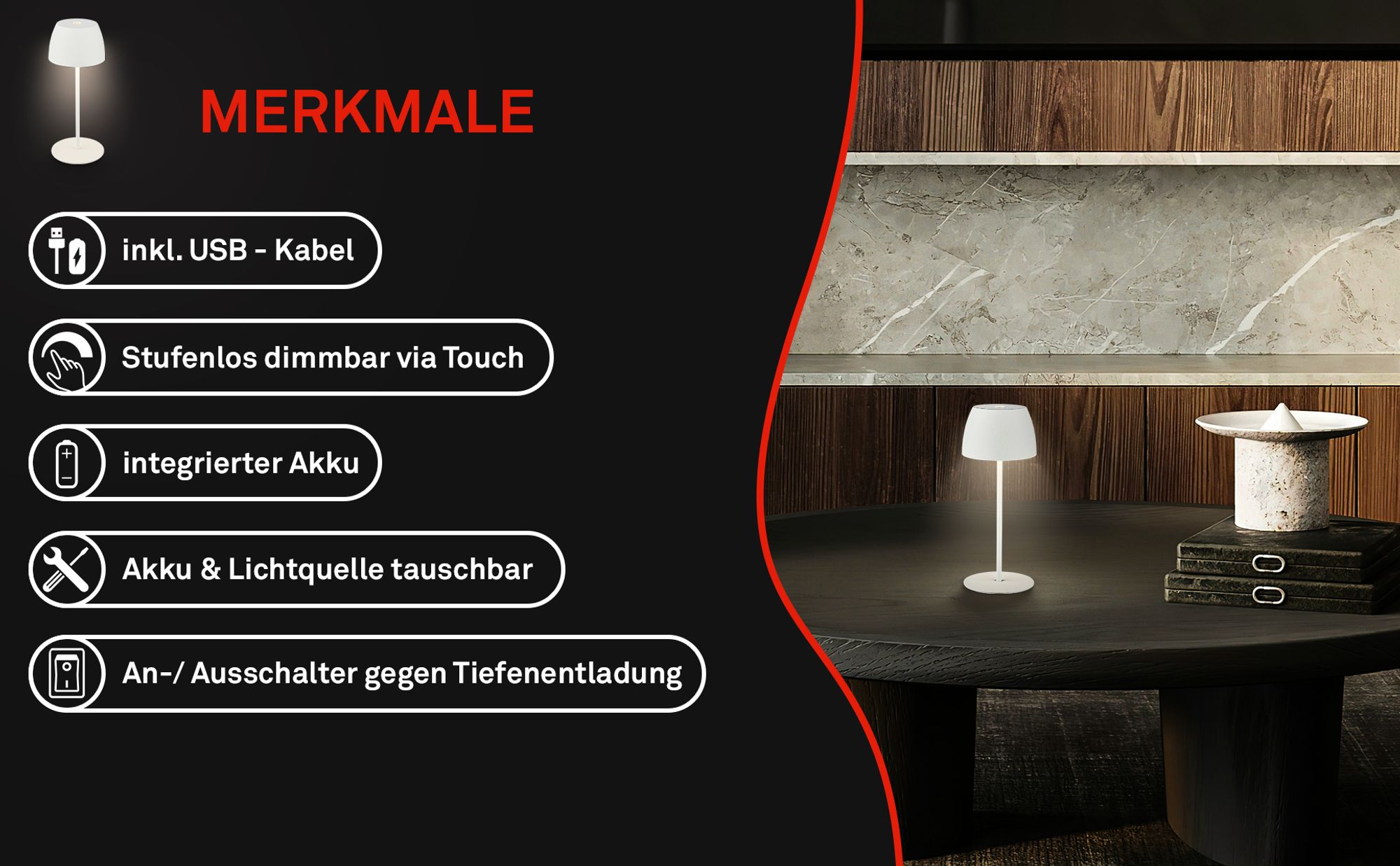 DiKa LED Akku-Tischleuchte Serina Mini Touch weiß 20 x 8 cm warmweiß