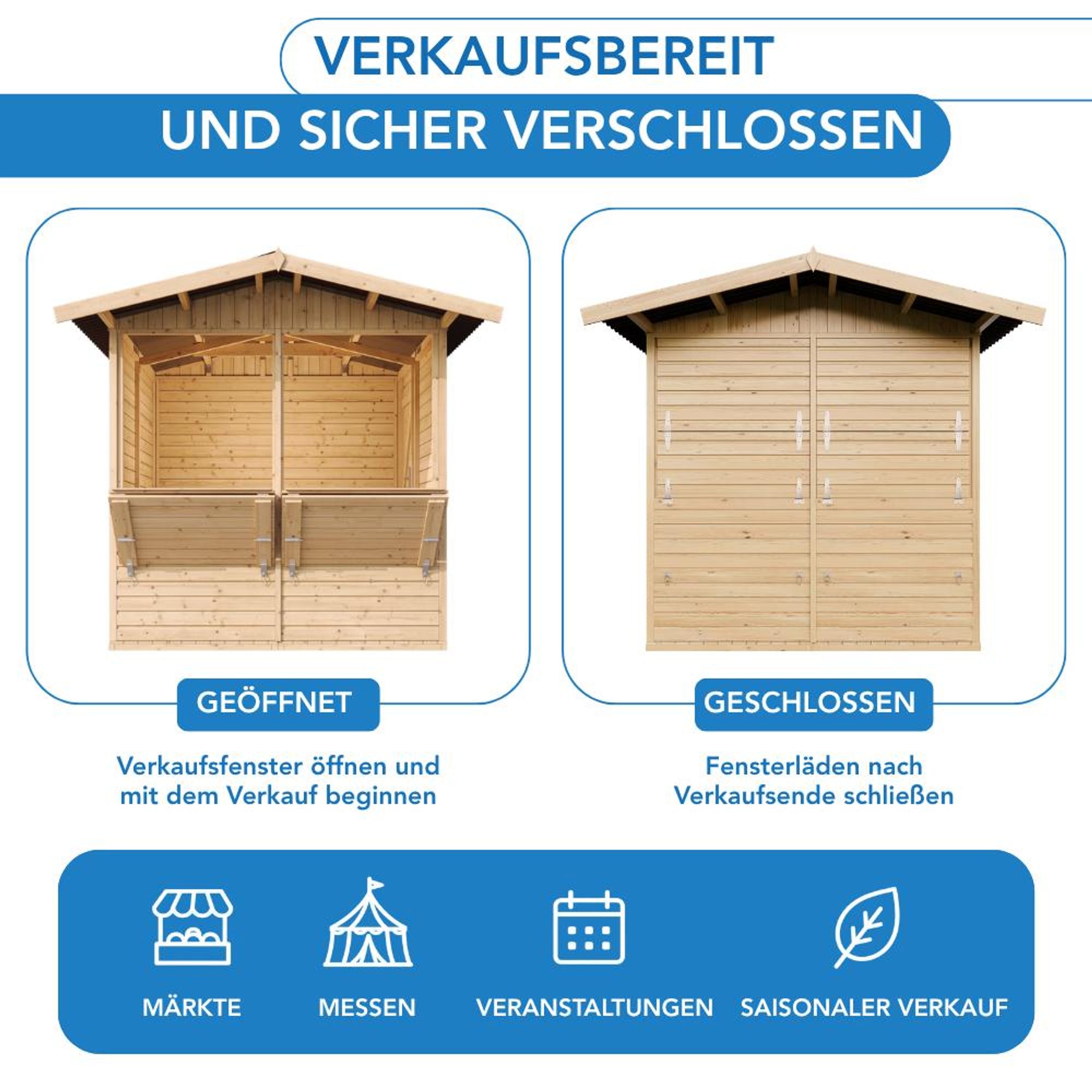 TIMBELA M149 - H232x253x263/4m2, große multifunktionale Garten-Bar Verkaufshütte Verkaufsstände aus Holz