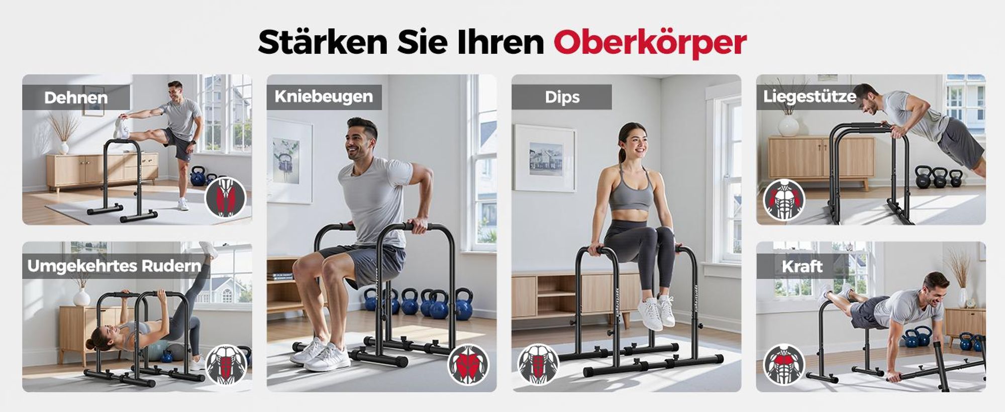 SPORTSROYALS Handstandtrainer Dip Barren mit 400kg Belastbarkeit, höhenverstellbar von 81 bis 96cm, doppelte Sicherung, stabiler Kraftsport Barren