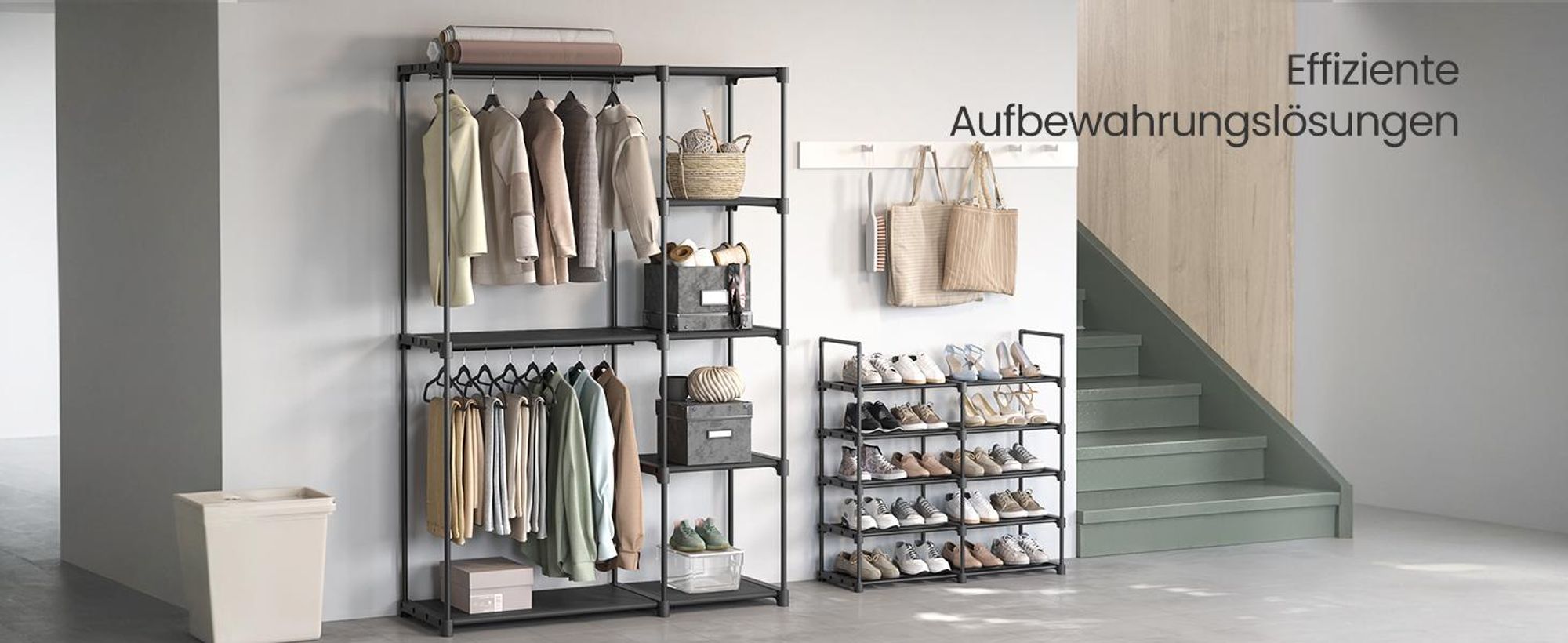 SONGMICS Kleiderschrank offen, freistehende Garderobe, Standregal, Kleiderständer mit Kleiderstangen, Garderobenständer, Ankleidezimmer, Schlafzimmer