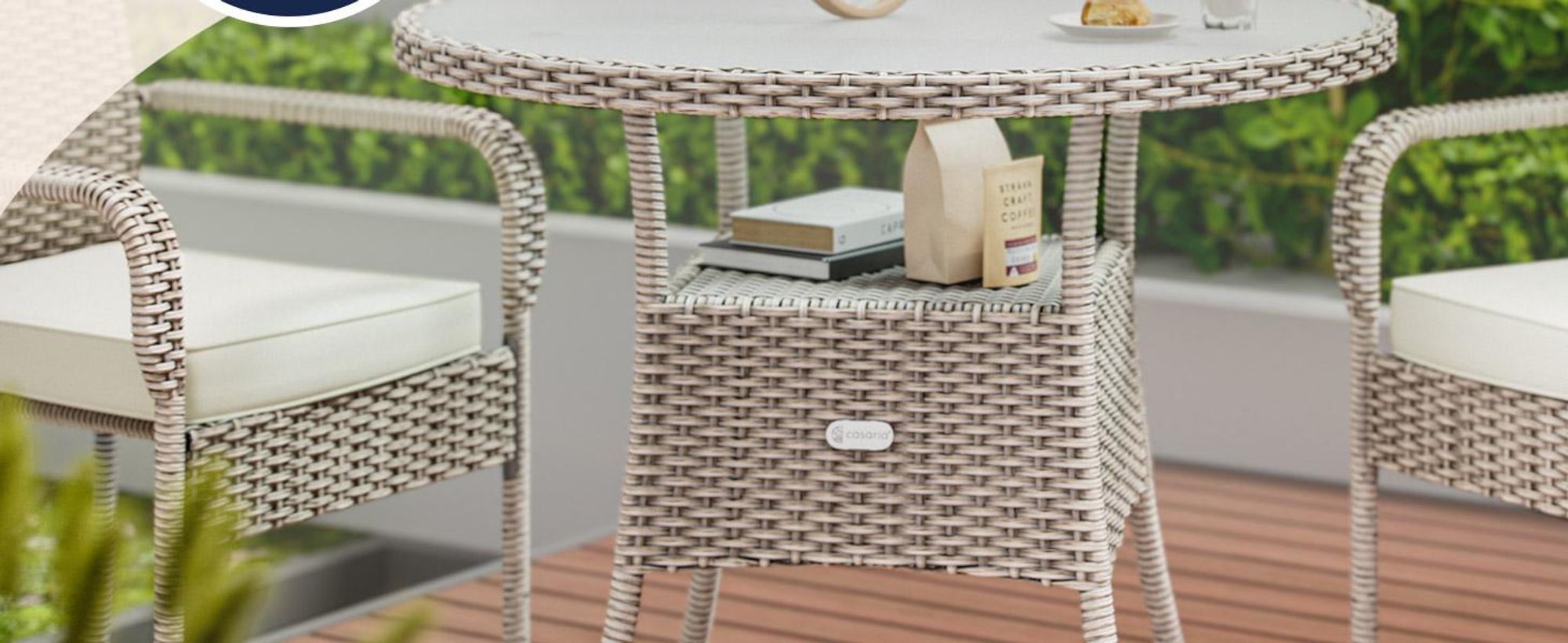 CASARIA® Gartentisch Polyrattan Wetterfest Rund Klein 80cm Grau Glas Tischplatte 80kg Belastbar Outdoor Terrasse Balkon Bistro Tisch Beistelltisch