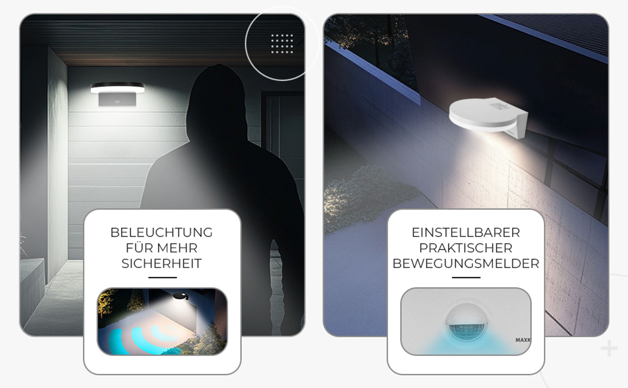 LED Außenwandleuchte Zirkon, schwarz mit Bewegungsmelder, Neutralweiß 4000K, 15W, IP65, 1600lm, 120° Abstrahlwinkel, Sensor 140° Reichweite 9m