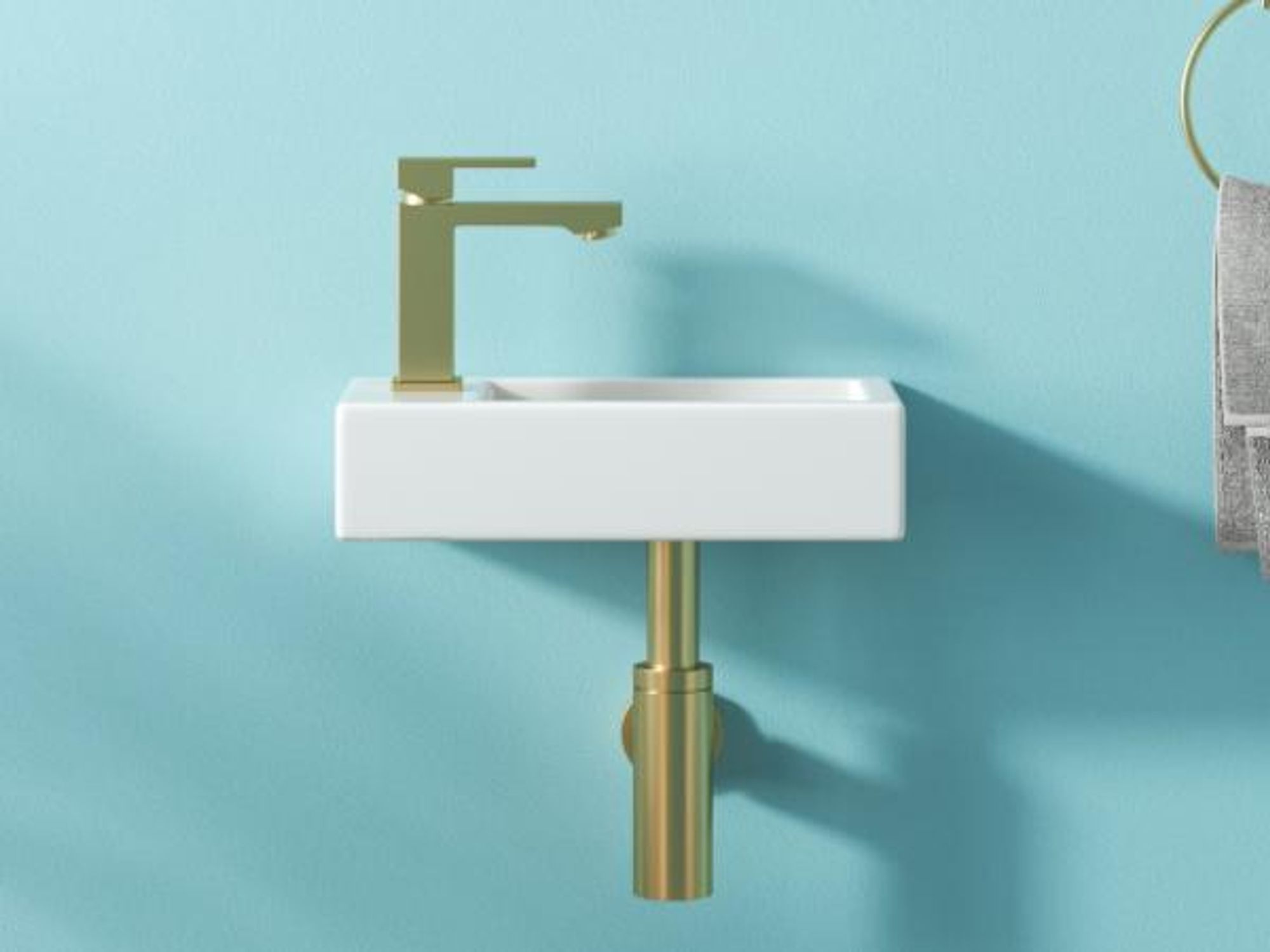 HOROW Kleine Waschbecken Handwaschbecken Waschtisch Rechte Hahnloch 37x18.5 cm Mini Hängewaschbecken
