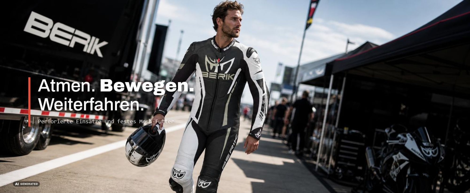 Berik Oshiqo 1-Teiler Motorrad Lederkombi, schwarz/weiß, 56
