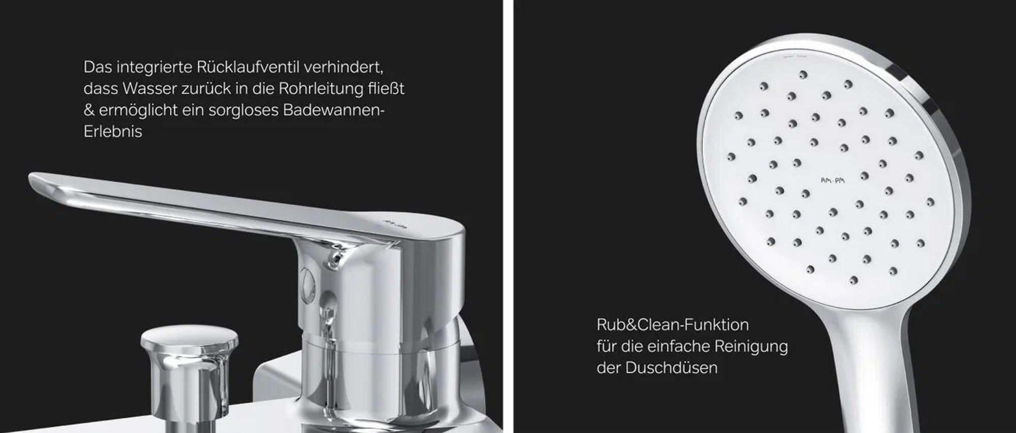 Badewannenarmatur Wannen Bad Armatur Einhebelmischer für Bad, inkl. Handbrause 5 Strahlarten, Wandhalterung und Schlauch AM.PM, Chrom