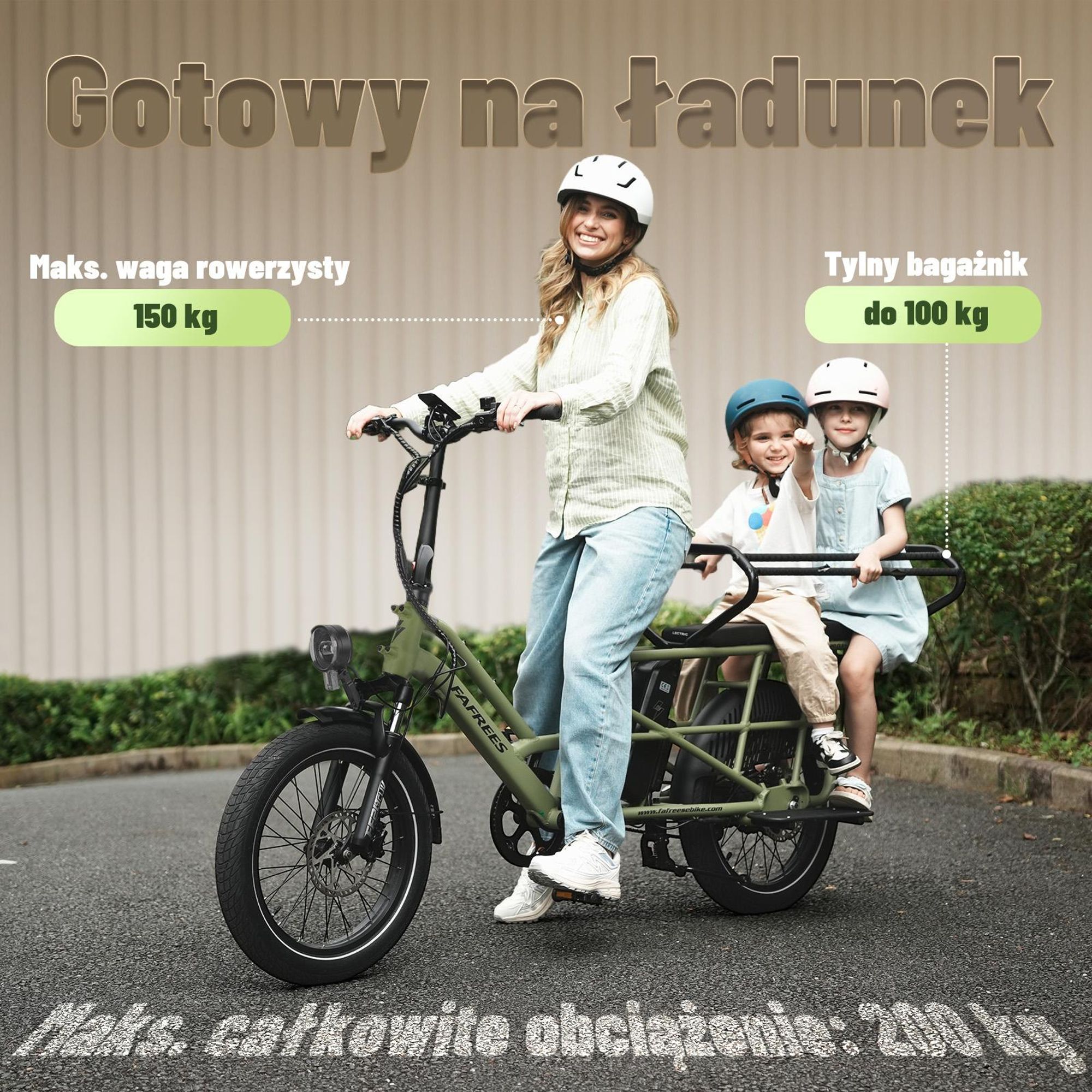 Podwójny fotelik FAFREES FF20 CUV do e-rowera 24AH, 0-12 lat, obciążenie 100kg rama stal antykorozyjna-czarna