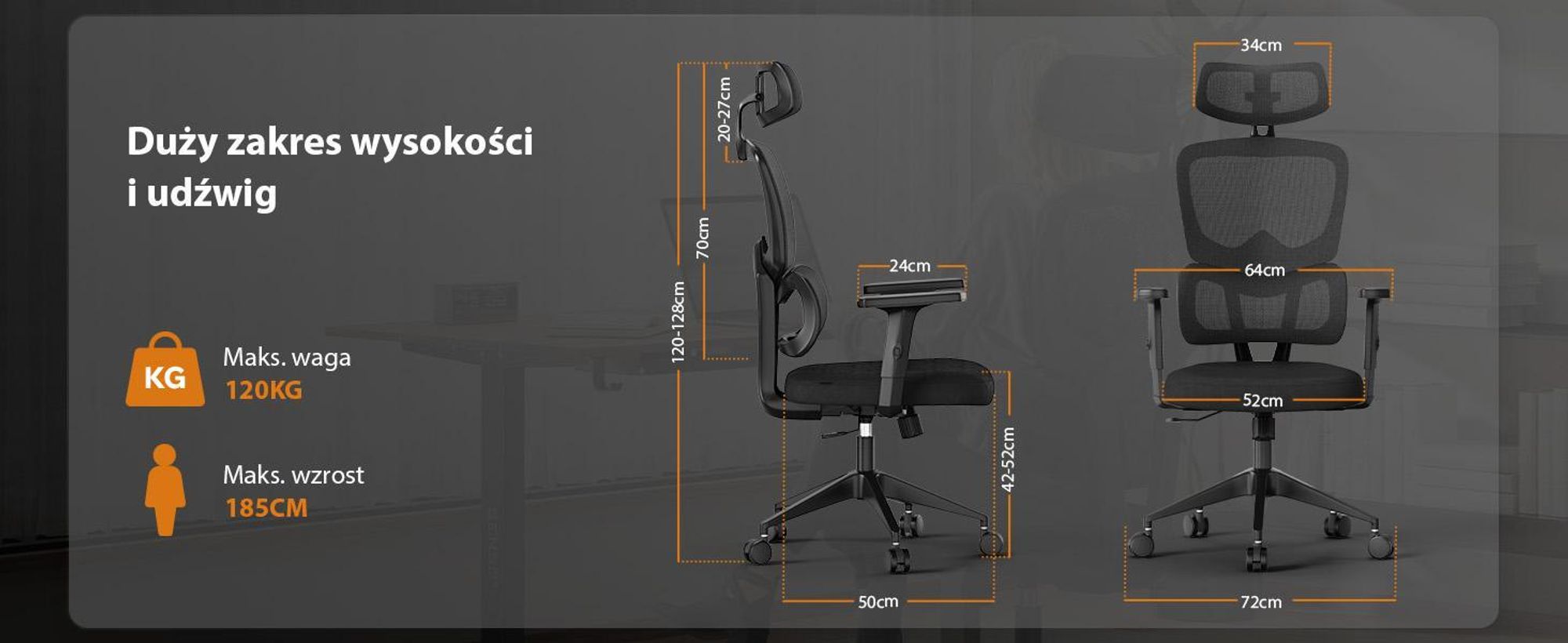 SENSE7 VENO Ergonomiczne krzesło biurowe, białe, z dzielonym oparciem, zagłówkiem i siatkowym oparciem, do domowego biura, fotel kierowniczy, krzesło komputerowe, gumowe kółka, nośność 120 kg