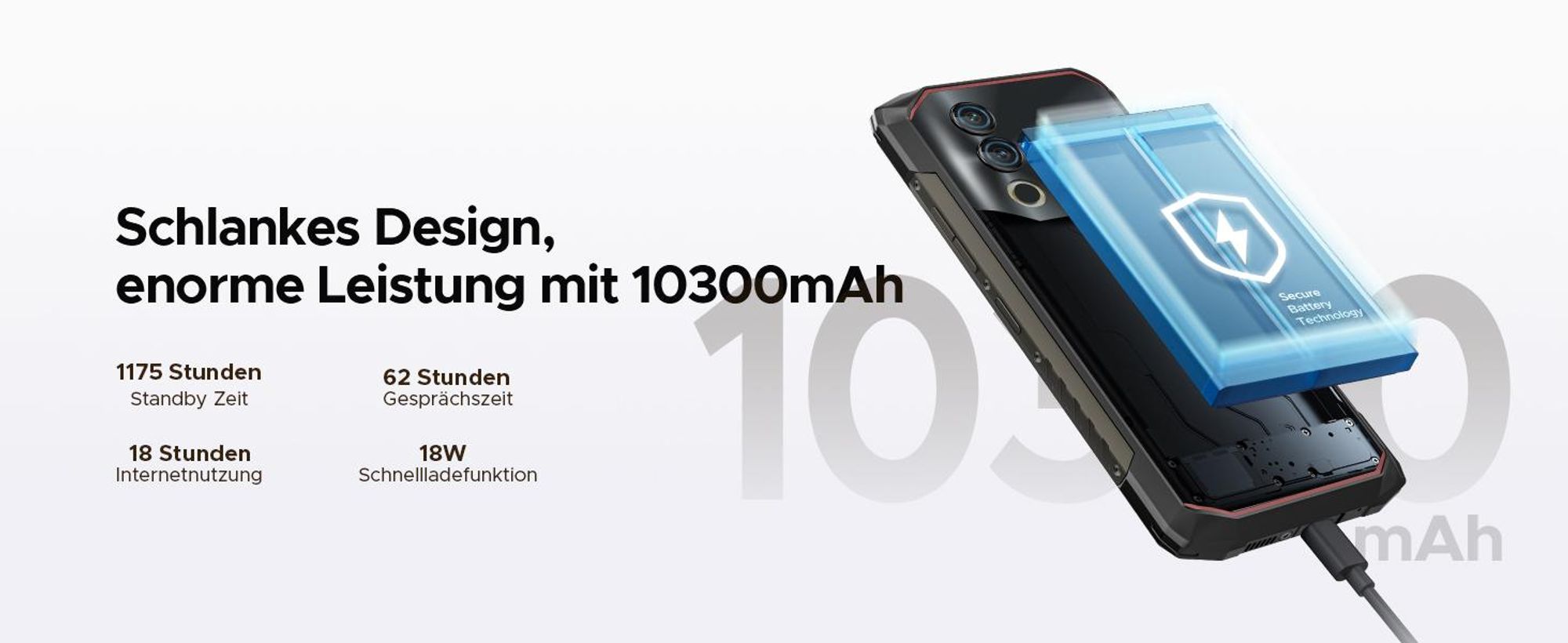 DOOGEE Blade10 Power Outdoor Smartphone Handy, 4G, Android 16, IP68/IP69K, 6,6" 90Hz, 10300mAh, 48+128GB, 50MP, NFC, Fingerabdruck, ohne Vertrag