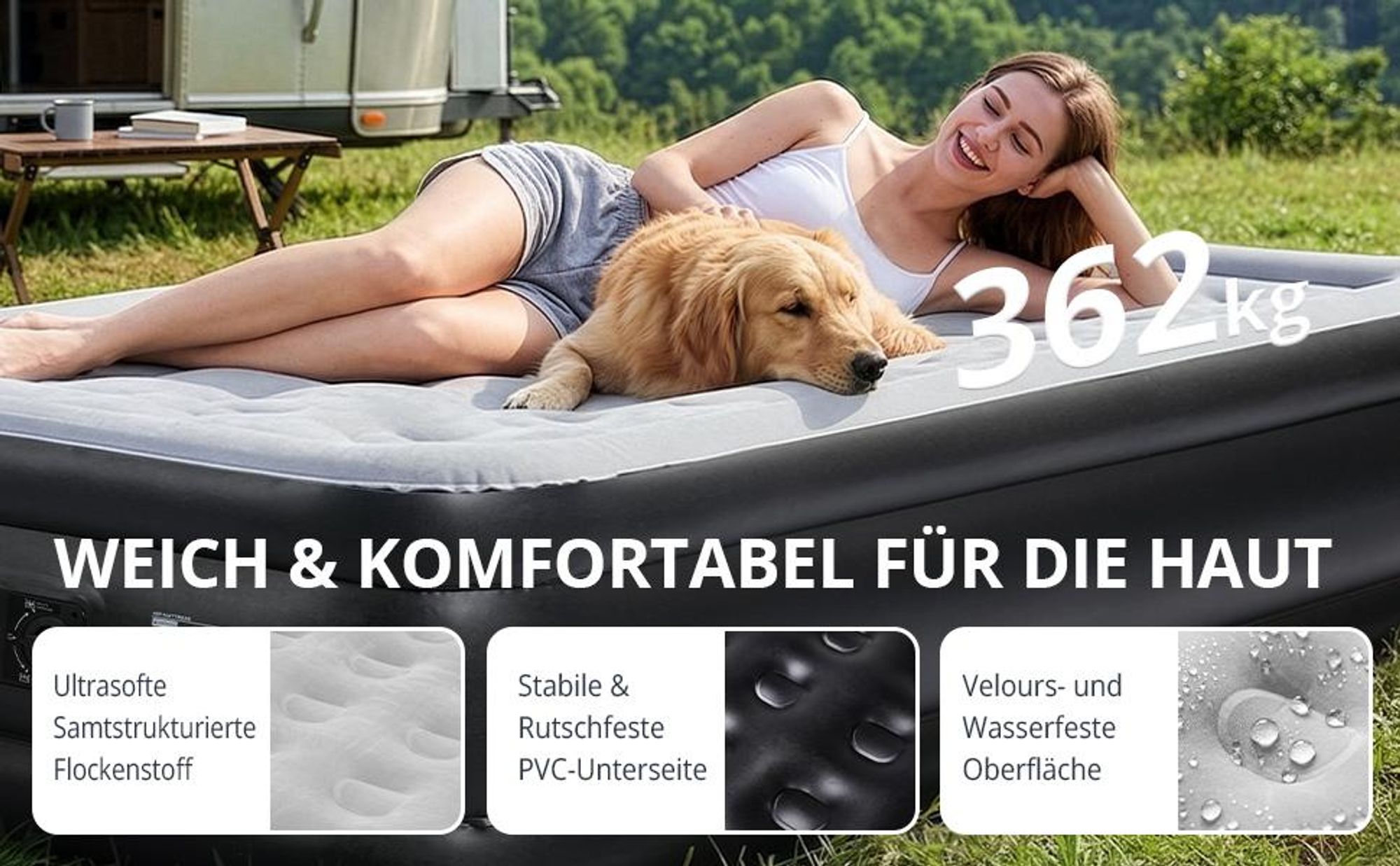 FCH Luftmatratze mit eingebauter Pumpe,190 x 99 x 45CM Blow-up-Matratze mit weicher stromfleischiger Oberseite, Aufblasbarer Mattress,grau