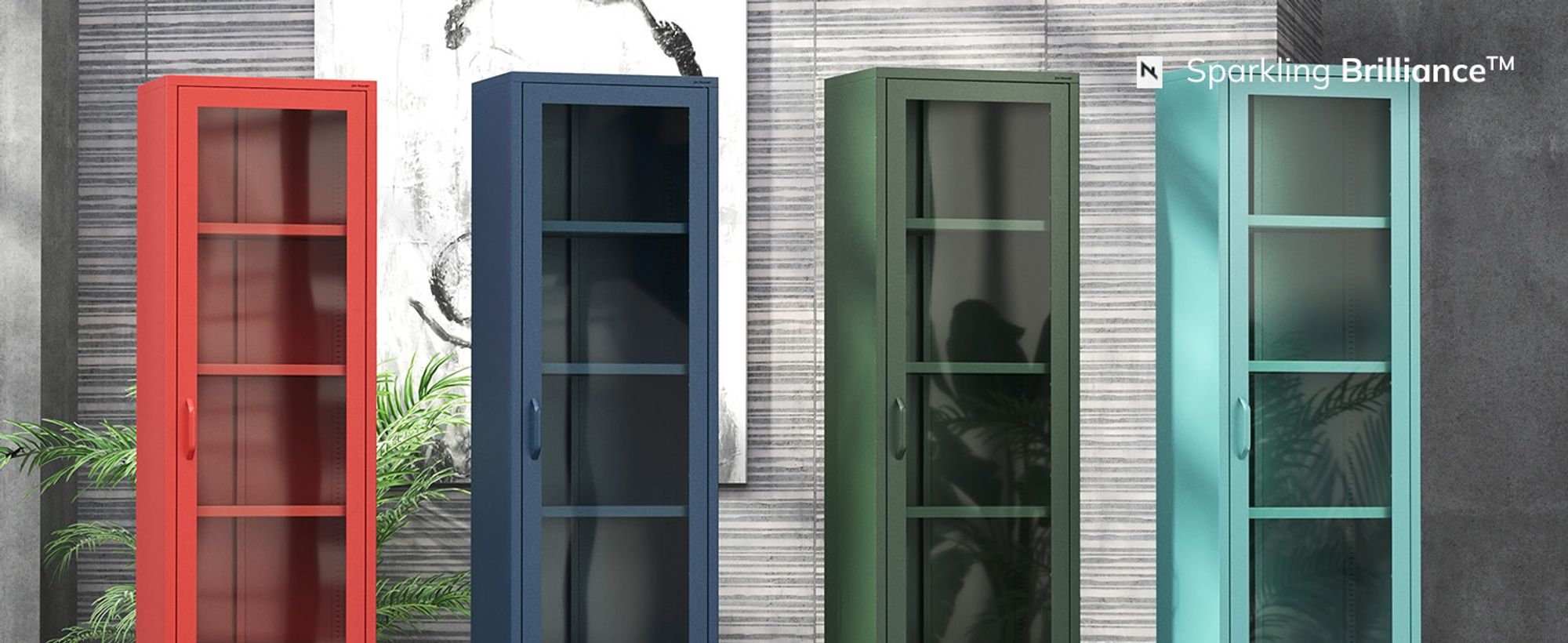 Vitrinenschrank Bücherschrank mit 4 Fachböden Vitrine Glitzernd Metall Flaschengrün