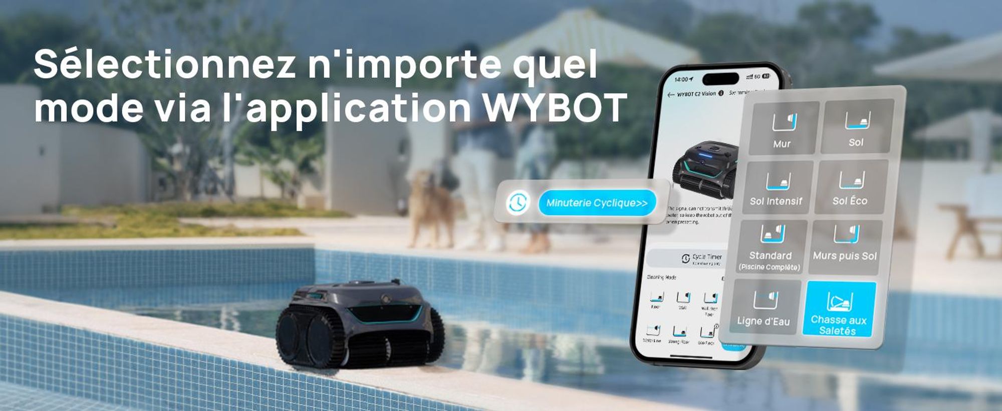 Robot de piscine sans fil WYBOT C2 Vision - Smart Vision Nav, autonomie de 180 minutes,via application, IPX8