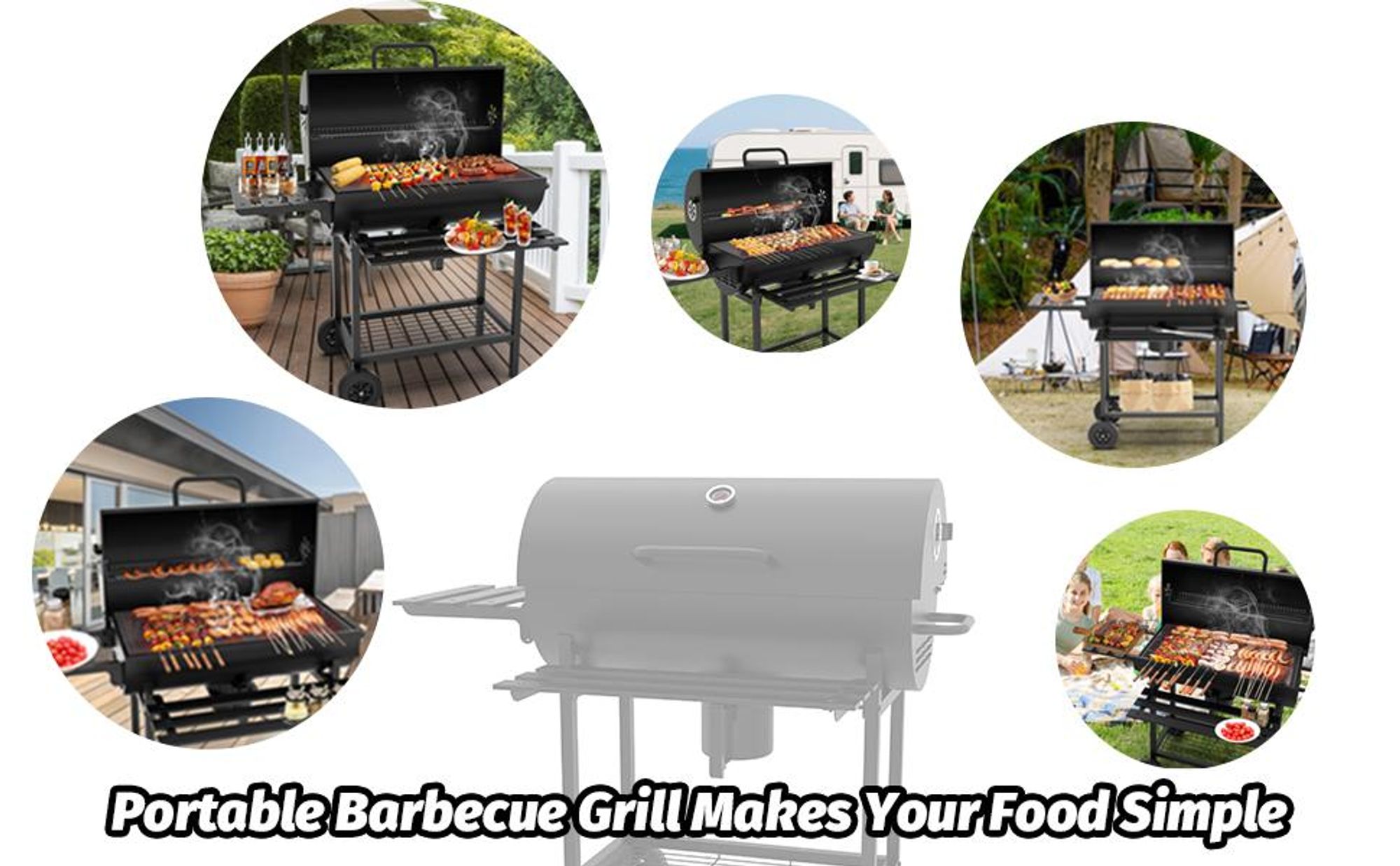TEENO Chariot à Barbecue de Bois,Grill XXL à Charbon avec Couvercle, Thermomètre,Tiroir à Cendres,Comprend une housse en tissu imperméable
