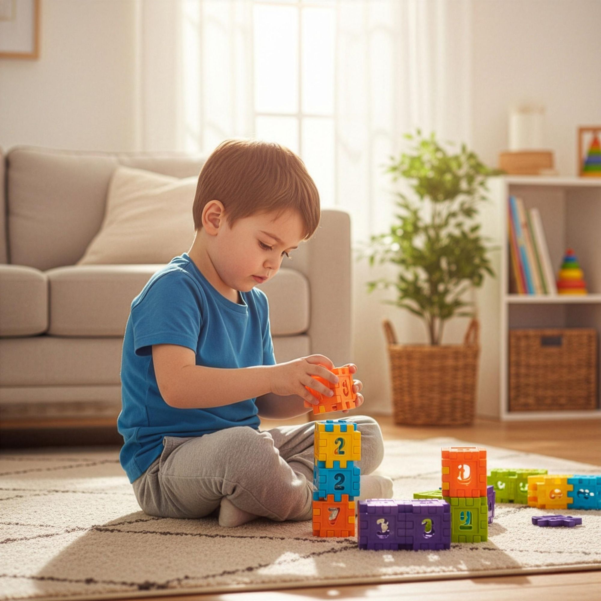 Waffelbausteine 90 Teile Lernspielzeug für Kinder ab 3 Jahre, Konstruktionsspielzeug Puzzle Set Bunte Bausteine Motorik Spielzeug, EVI TOYS Mini