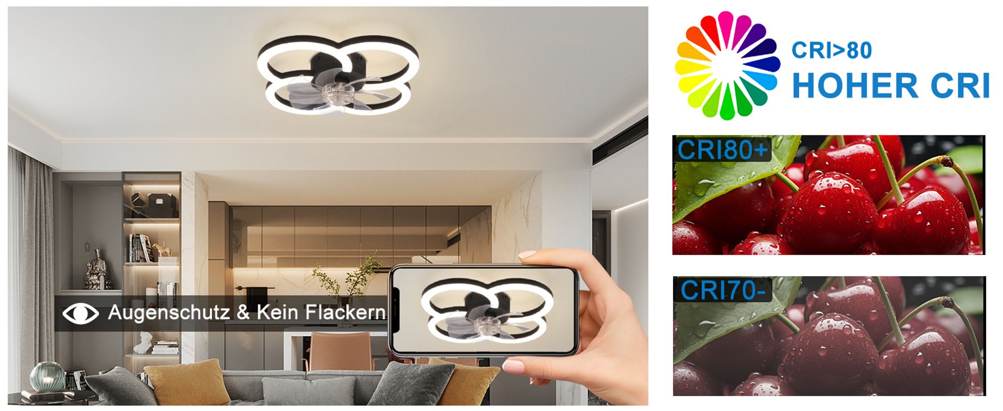ZMH LED Deckenventilator Mit Beleuchtung Leise Deckenlampe 6 Gang Timer Ventilator Fernbedienung Dimmbar Deckenventilatoren 40W für Küche Esszimmer