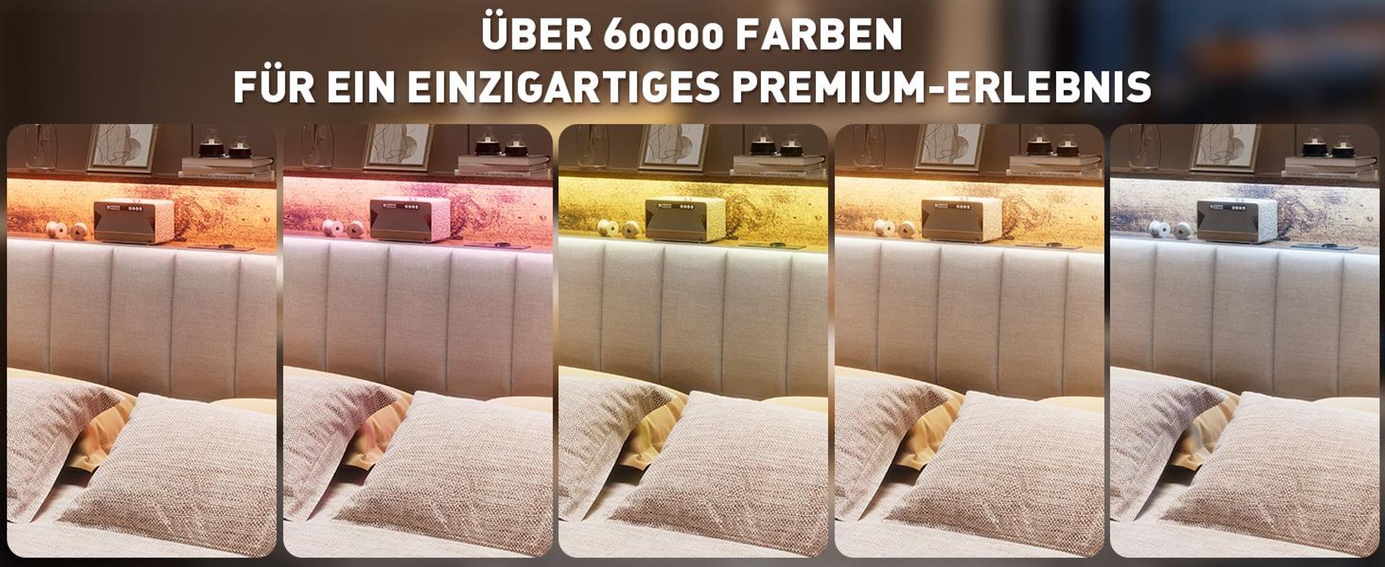 DEWINNER Bettrahmen, 140 x 200, mit Metallgestell, 2-Personen-Bett, mit LED-Beleuchtung und Mehrfachsteckdosen (1 Steckdose, 2 USB-Anschlüsse)