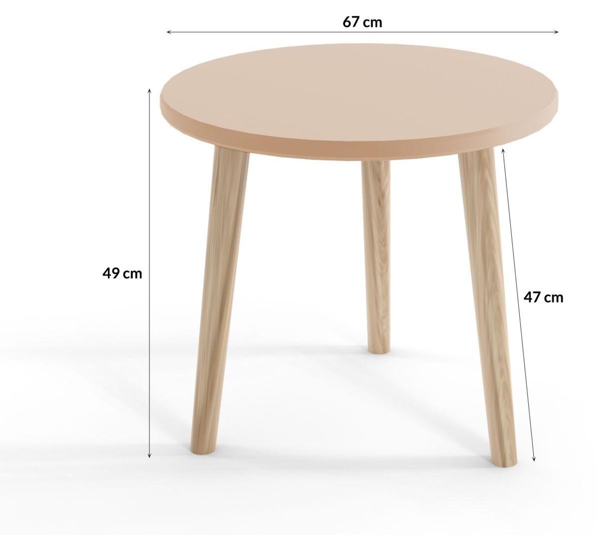 BETTSO Couchtisch Kaffeetisch Wohnzimmertisch runder Tisch auf drei Holzbeinen Beistelltisch für das Wohnzimmer 60 x 49 cm IKON Beige