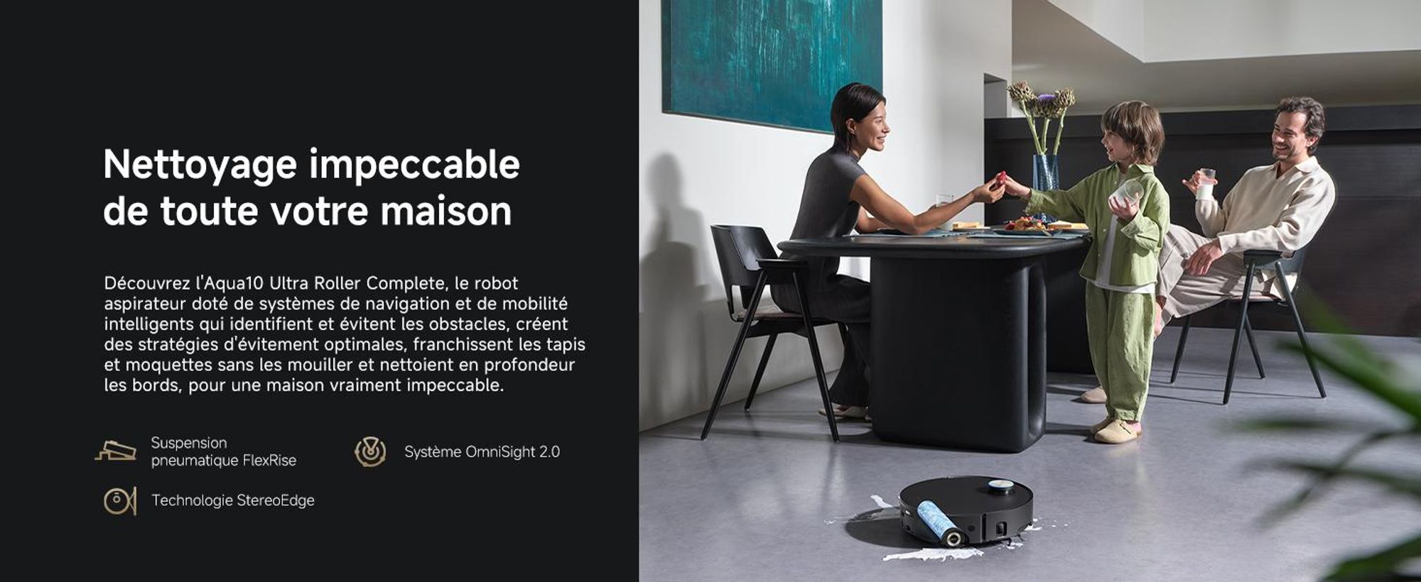 Dreame Aqua10 Ultra Roller, Sans sac, Noir, Sac à poussière, 3 roues, 0,2 l, Rechargeable, Purification