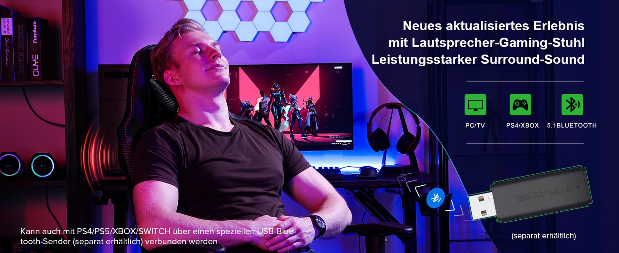 GTPLAYER Gaming Chair »Welt-limitierte Auflage 890MF Patentierter Bluetooth-Lautsprecher-Gaming-Stuhl«, Bürostuhl inkl. Lenden- und Nackenkissen, Ausziehbare Fußablage, Ergonomischer Schreibtischstuhl Rot