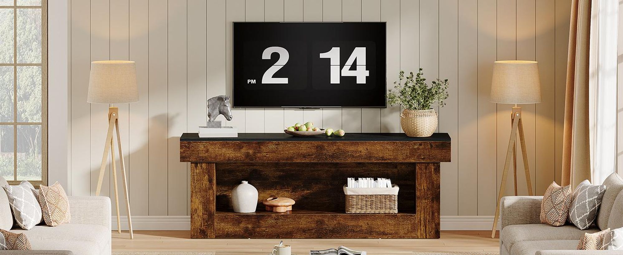 Tribesigns  160 cm TV-Ständer mit Stauraum, Entertainment-Center für 160-180 cm Fernseher, rustikale TV-Konsole mit offenem Stauraum für Schlafzimmer