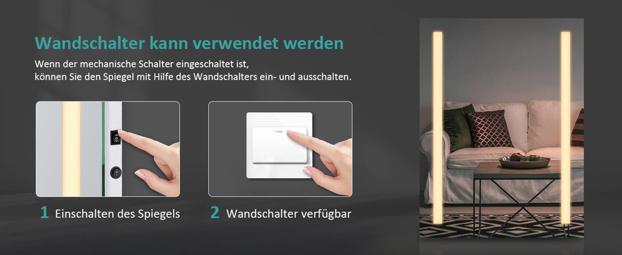 EMKE Badspiegel 45x60cm Badezimmerspiegel mit LED Beleuchtung Tastenschalter und Beschlagfrei 2 Lichtfarbe Warmweiß/Kühlweiß Lichtspiegel IP44 Energiesparend Wandspiegel