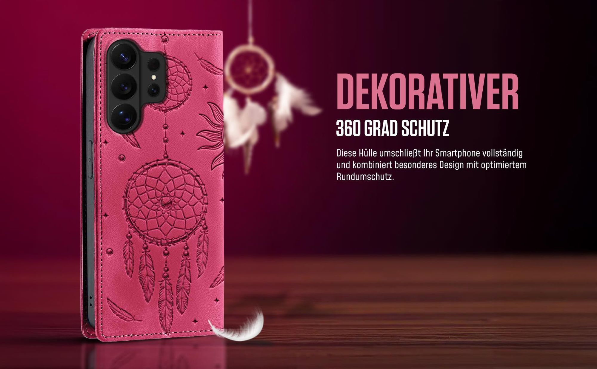 Dream Catcher Design Flipcase in Magenta für Samsung Galaxy S26 Ultra mit 360 Grad Schutz