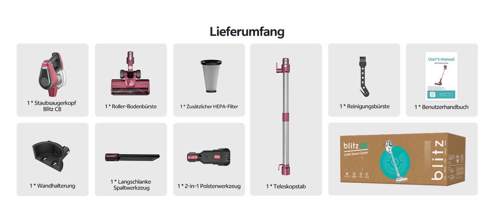 Vactidy C8 Staubsauger mit Kabel 7m/60kPa/600W Handstaubsauger 1,5L Beutelloser Staubbehälter, Antiverhedderungs-Bürste für Böden Teppiche Tierhaare