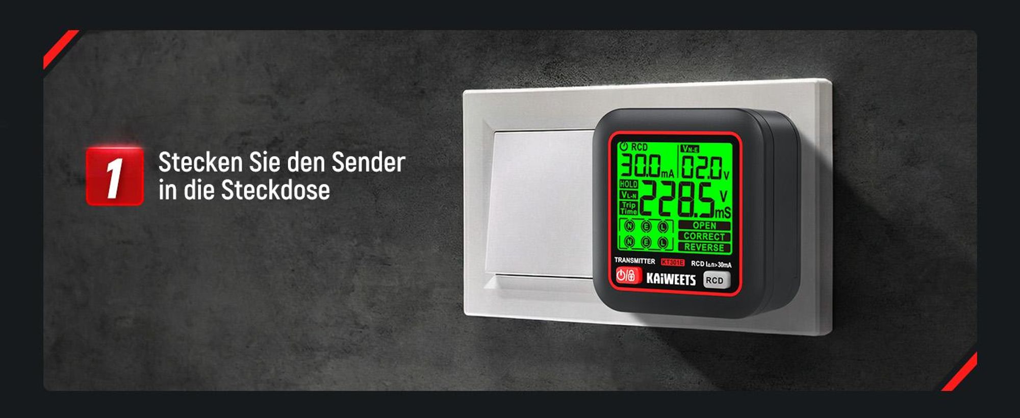 KAIWEETS KT301E Hľadač Ističov s LCD | Tester Zásuviek a RCD Skúšačka