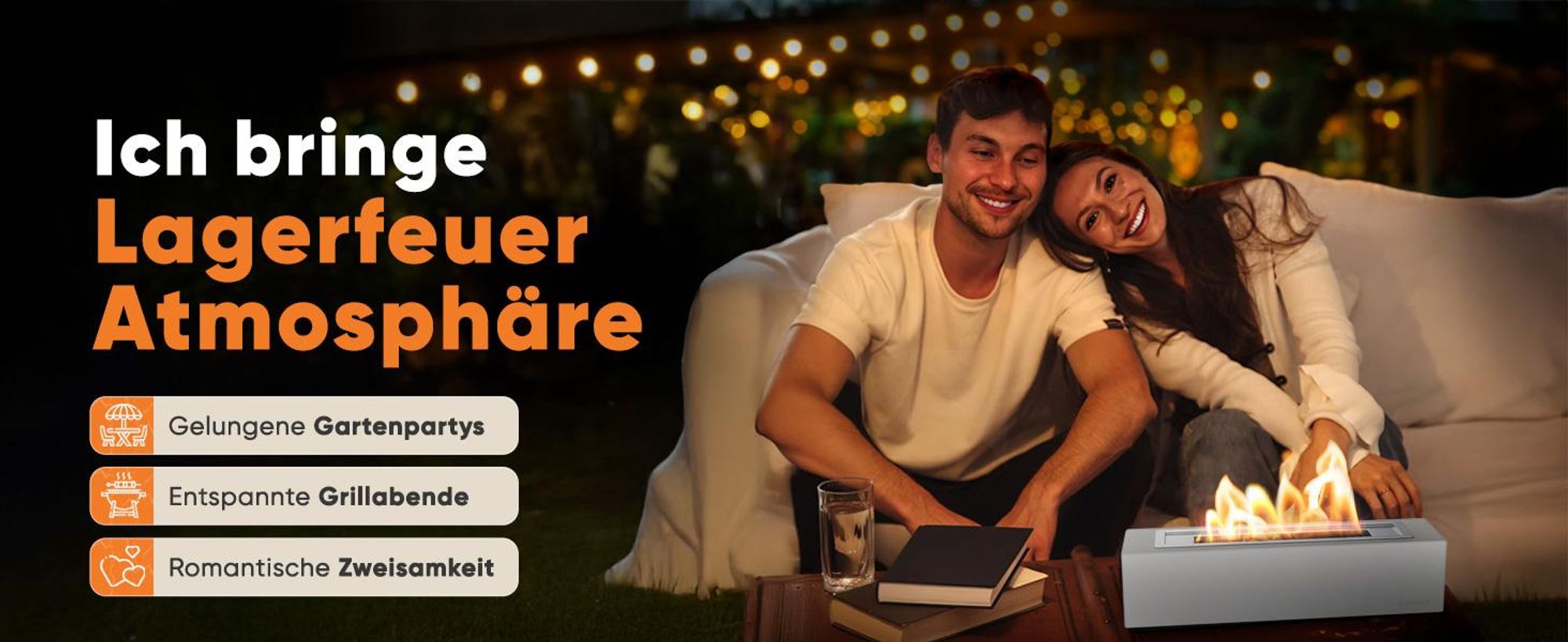 Flammtal Outdoor Bioethanol Tischfeuer XXL aus Beton, Hochwertiger Tischkamin mit verstellbarer Flamme – Tischkamin für Balkon, Terrasse & Garten