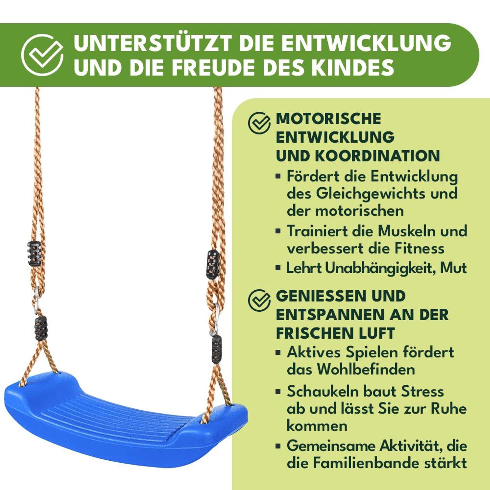 KRUMAD Kinderschaukel Outdoor Indoor, Babyschaukel, Schaukel, Tragkraft bis 35 kg, Höhenverstellbar, Babysitz für Kinderzimmer, Dunkelgrün