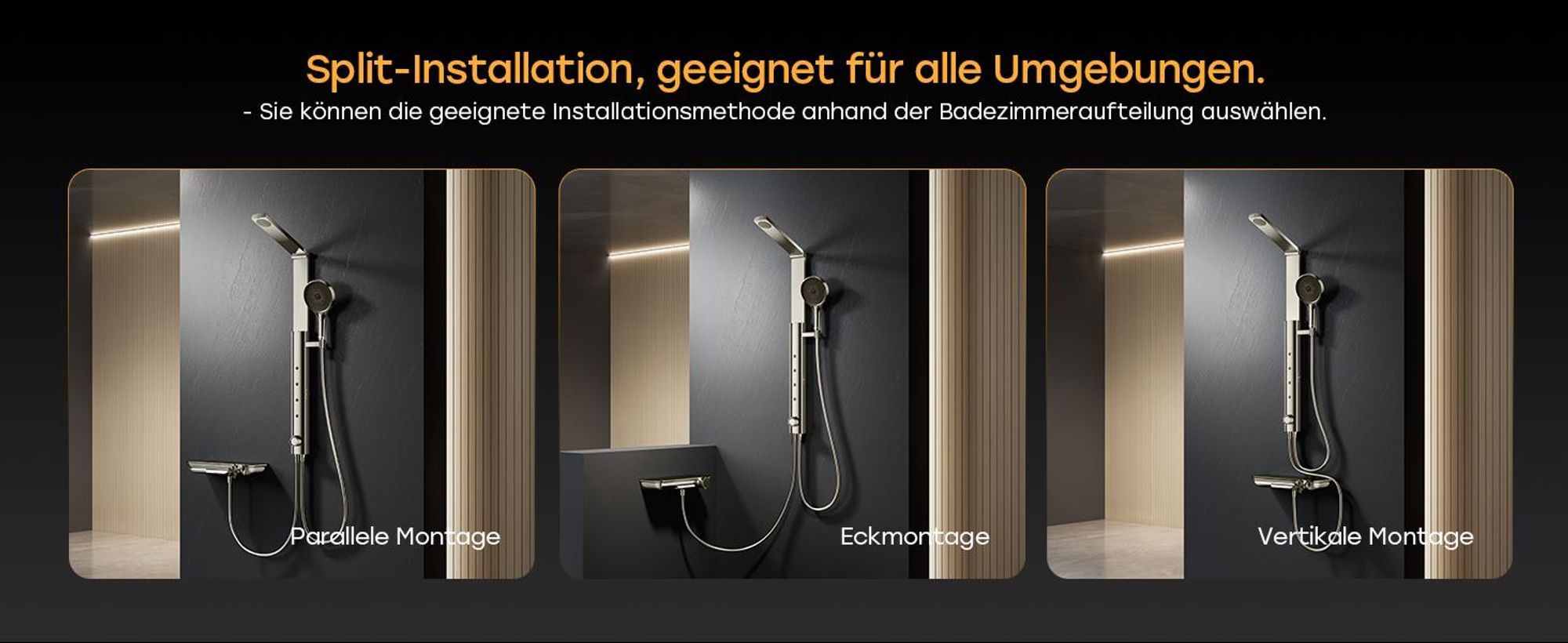 HOROW RainFlexi S2 Duschpaneel mit Thermostat, Grau Regendusche mit Klappbaren Kopfbrause, Höhenverstellbares Duschsystem