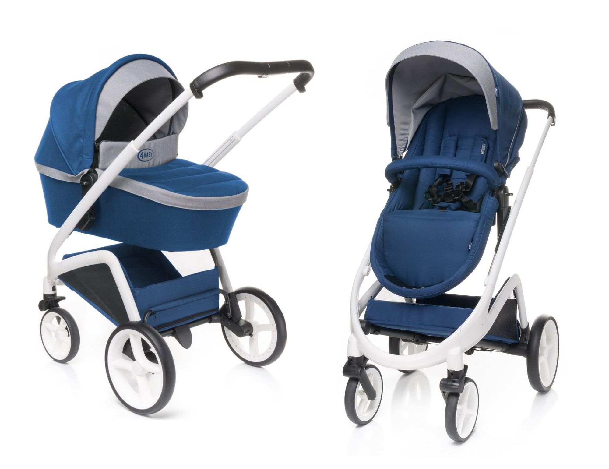 4Baby | Kinderwagen - Kombikinderwagen 2in1 - Blau - Aluminiumrahmen - gefederte Räder - wendbarer Sitz, Einhand-Faltmechanismus, UPF 50+, Cosmo
