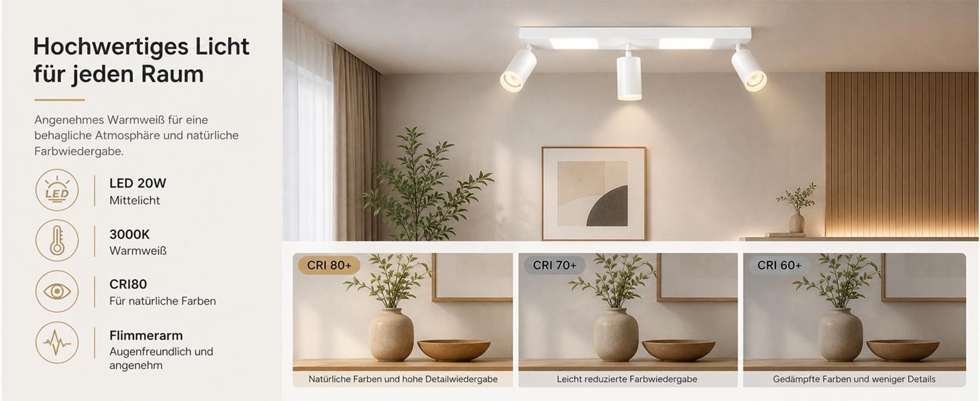 ZMH Deckenleuchte Led Deckenspot 3 Flammig GU10 Schlafzimmerlampe 3000k Weiß Küchenlampe 20W Deckenstrahler Schwenkbar Flurlampe Metall für Küche Büro