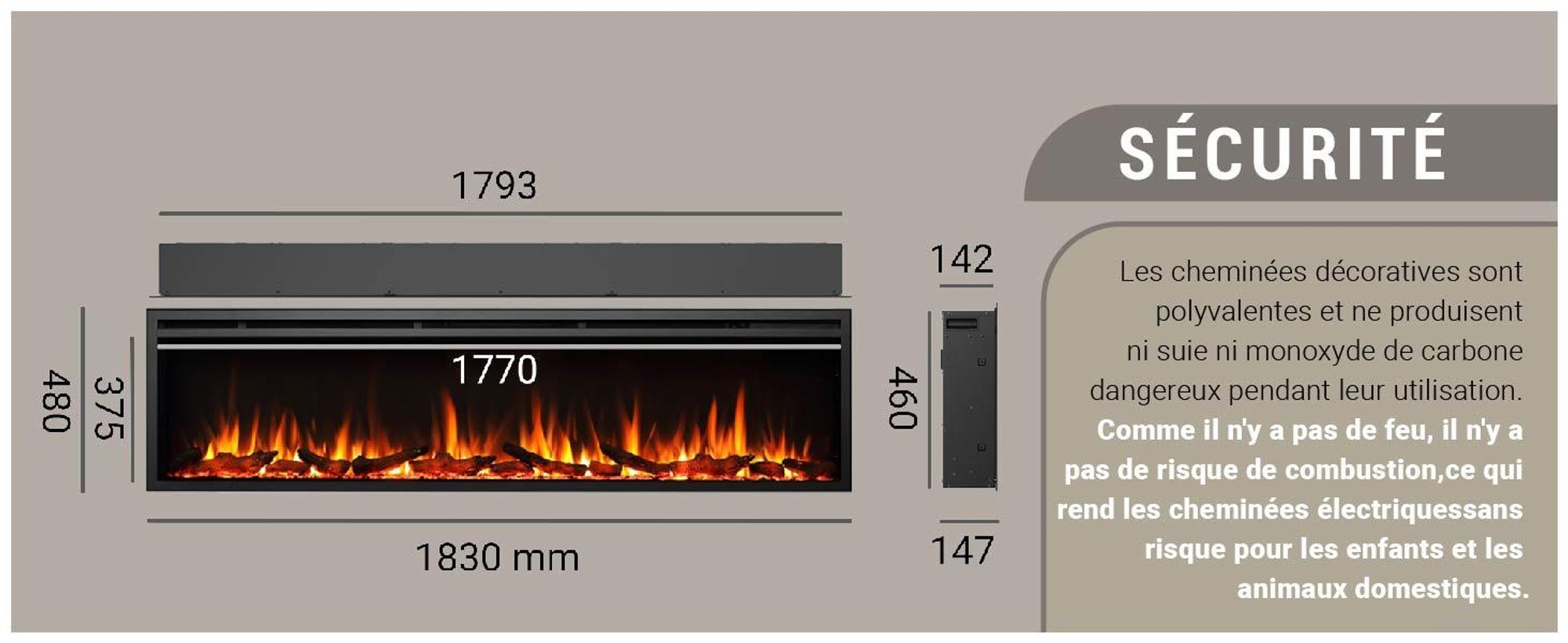Cheminée électrique BALDERIA Atalanta 72 - Cheminée encastrable - Noir