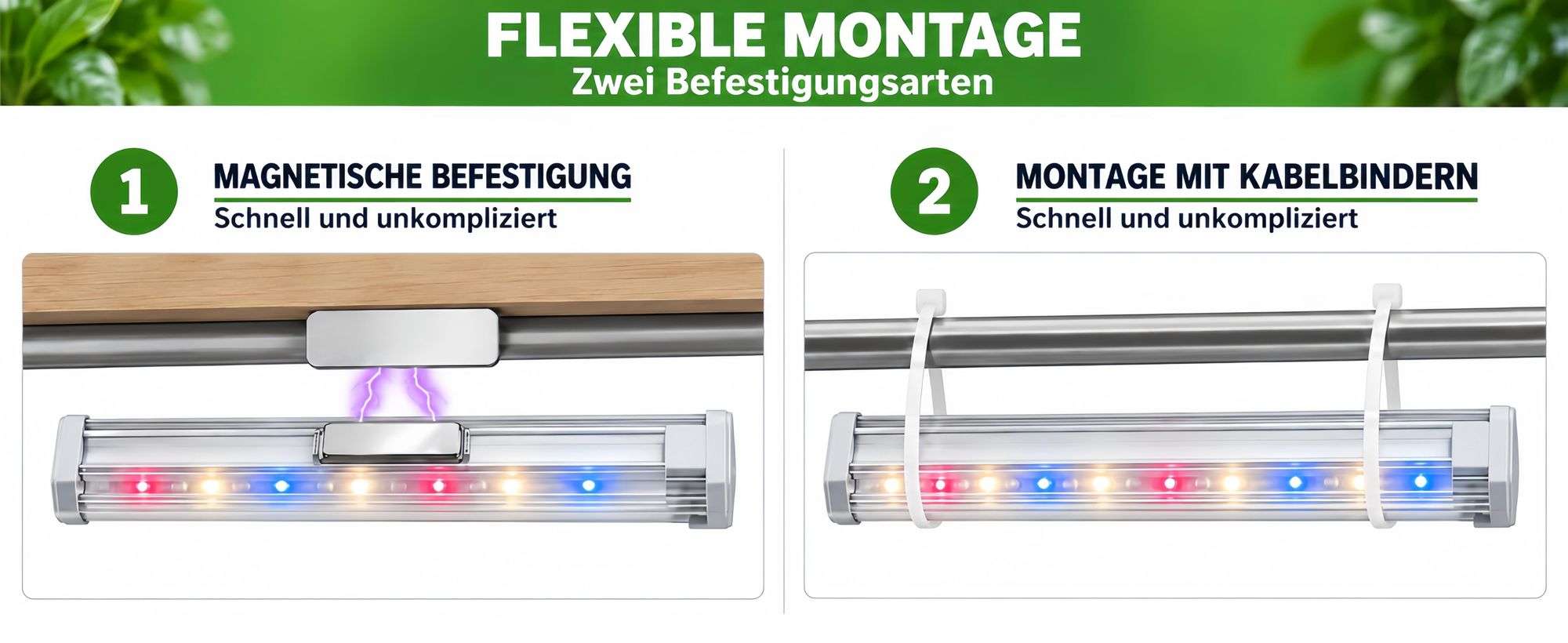 2x 50CM LED Pflanzenlampe Magnetische Vollspektrum,Dimmbar Pflanzenlicht mit Timer,360LEDs,Rot,Blau,5000K,Wachstumslampe Gewächshaus Grow Lampe