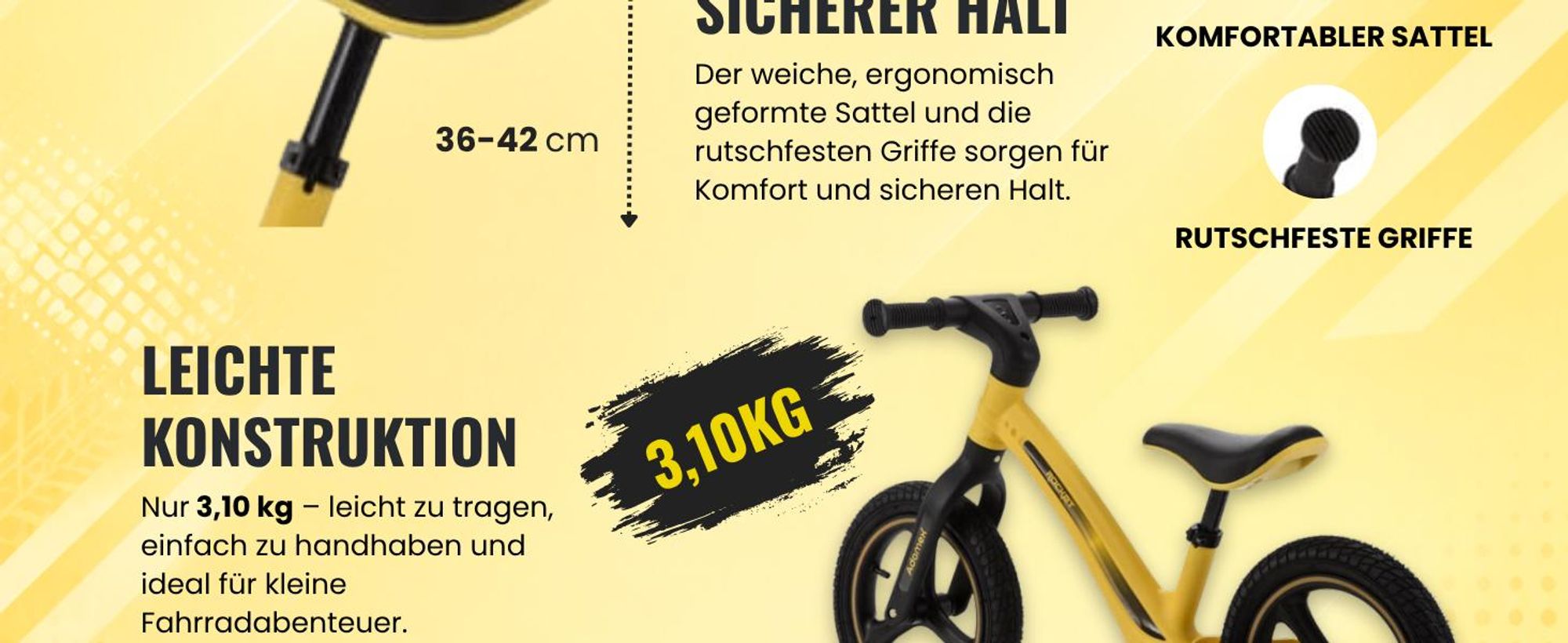 Leichtes Laufrad 12 Zoll mit 3,1 kg Gewicht und rutschfesten Griffen