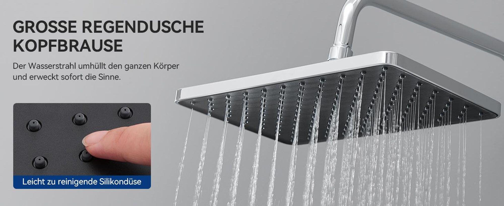 Auralum Duschsystem mit Thermostat und Glasablage, Duscharmatur Komplettset mit 12 Zoll Regendusche Kopfbrause, 3 Strahlarten Duschkopf Wassersparend