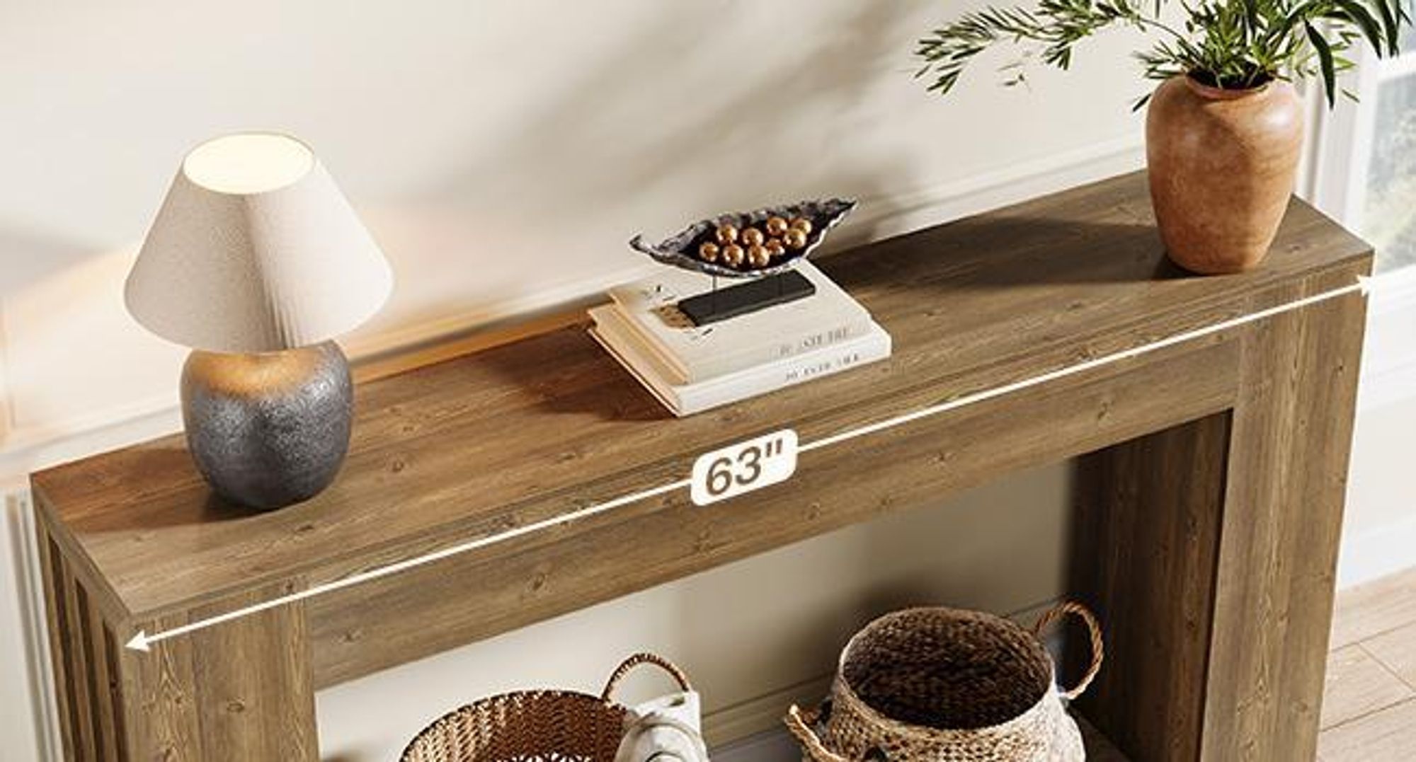 Tribesigns Konsolentisch, 160 cm schmaler Sofatisch im Landhausstil hinter der Couch für Wohnzimmer, Eingangsbereich, Flur, Foyer, Naturbraun