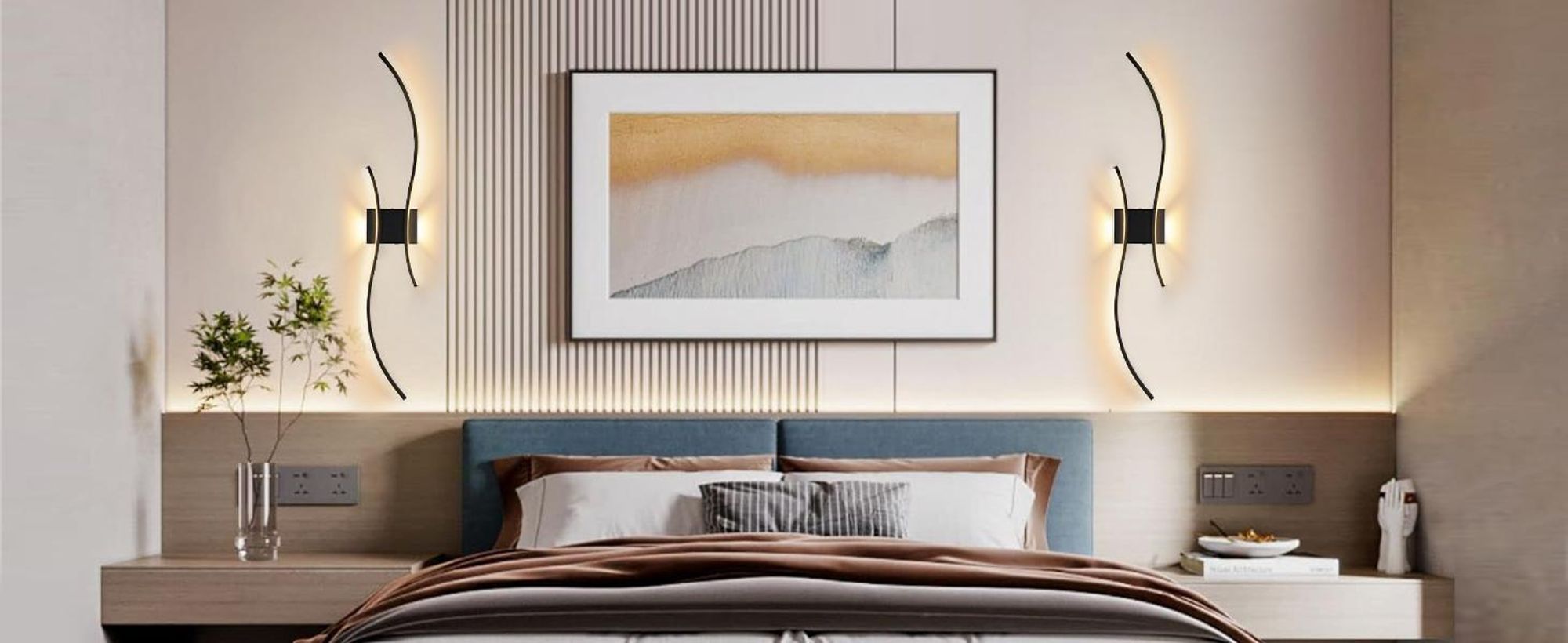 2 Stück LED Wandleuchte Innen Modern Dimmbar 3 Farbtemperaturen Wiederaufladbar Wandlampe mit Fernbedienung