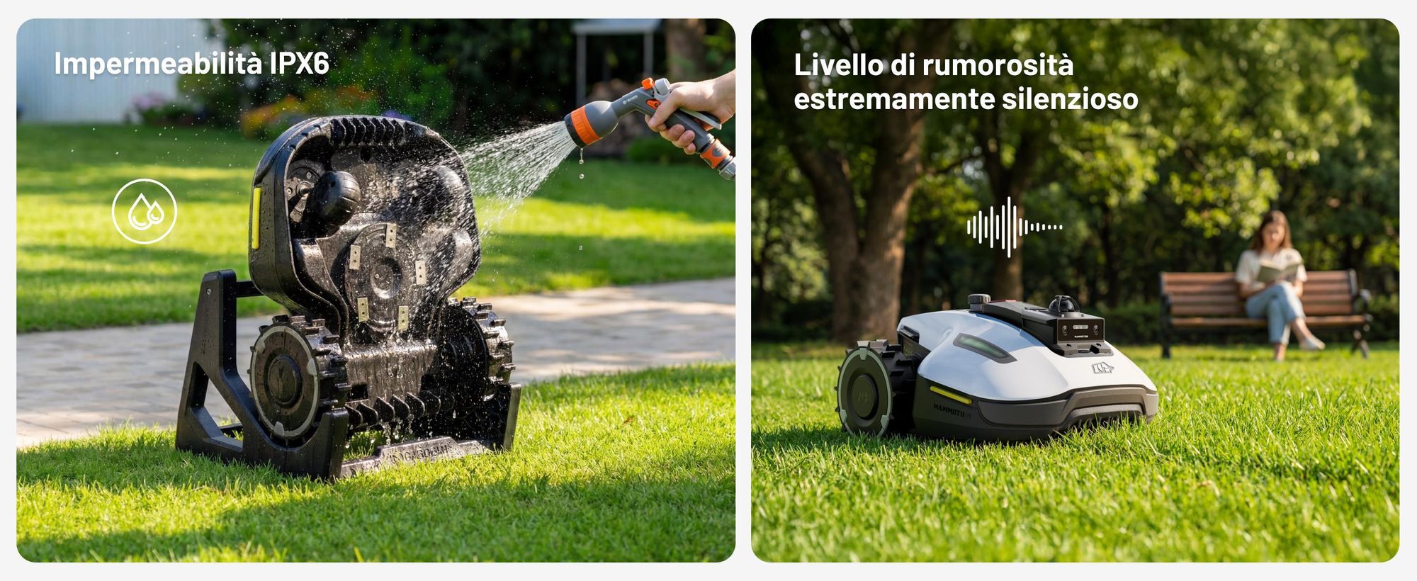 Robot tagliaerba Mammotion YUKA Mini 2 1000 con garage, senza filo, fino a 1000 m², 360 LiDAR + Visione AI, DropMow, mappatura auto, taglio bordi, APP