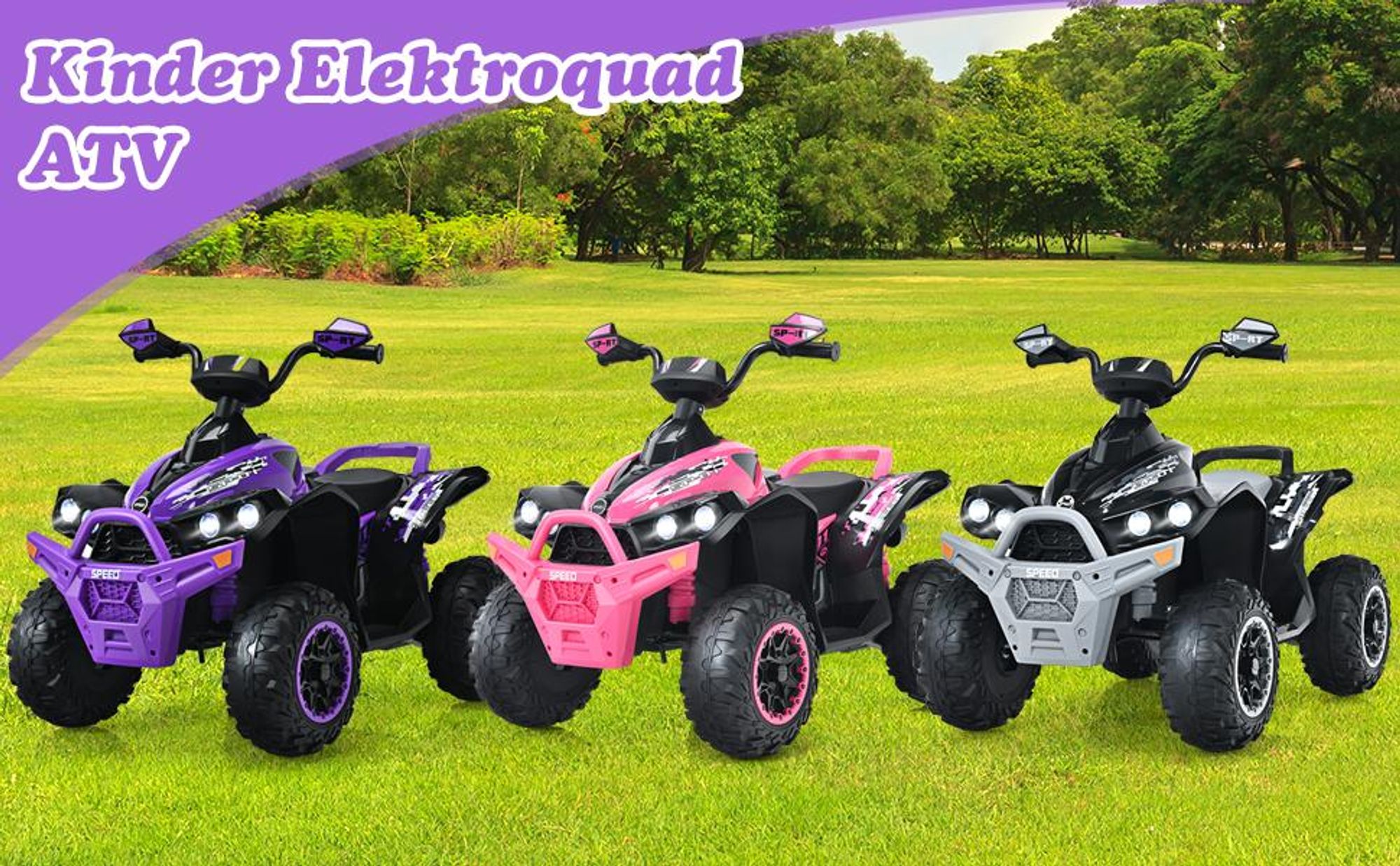 COSTWAY 12V Elektro Kinderquad, Elektroquad mit Musik, Hupe & LED Scheinwerfer, Kinder Quad 2,2-4,3 km/h, Kinderauto für Kleinkinder 3+ Schwarz