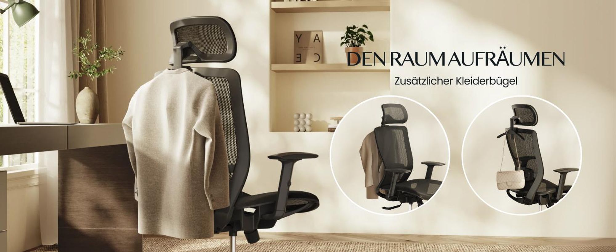 FlexiSpot OC3 Ergonomischer Bürostuhl, Schreibtischstuhl mit 2D-Kopfstütze, dynamischer Lendenstütze und verstellbaren Armlehnen, atmungsaktiv Schwarz
