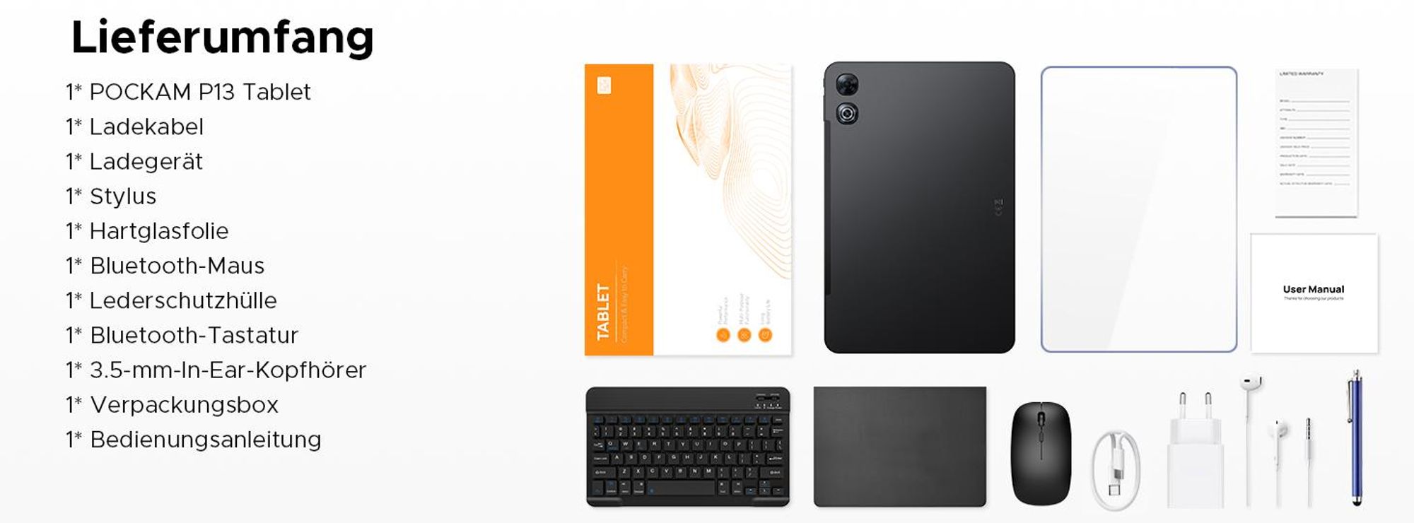 POCKAM P13 Tablet Android 16, 13 Zoll 120 Hz, 48(8+40)GB + 128GB/TF 2TB, 12000mAh, 5G WiFi, mit Stift/Maus/Tastatur, 13MP+8MP/Widevine L1/Gemini AI