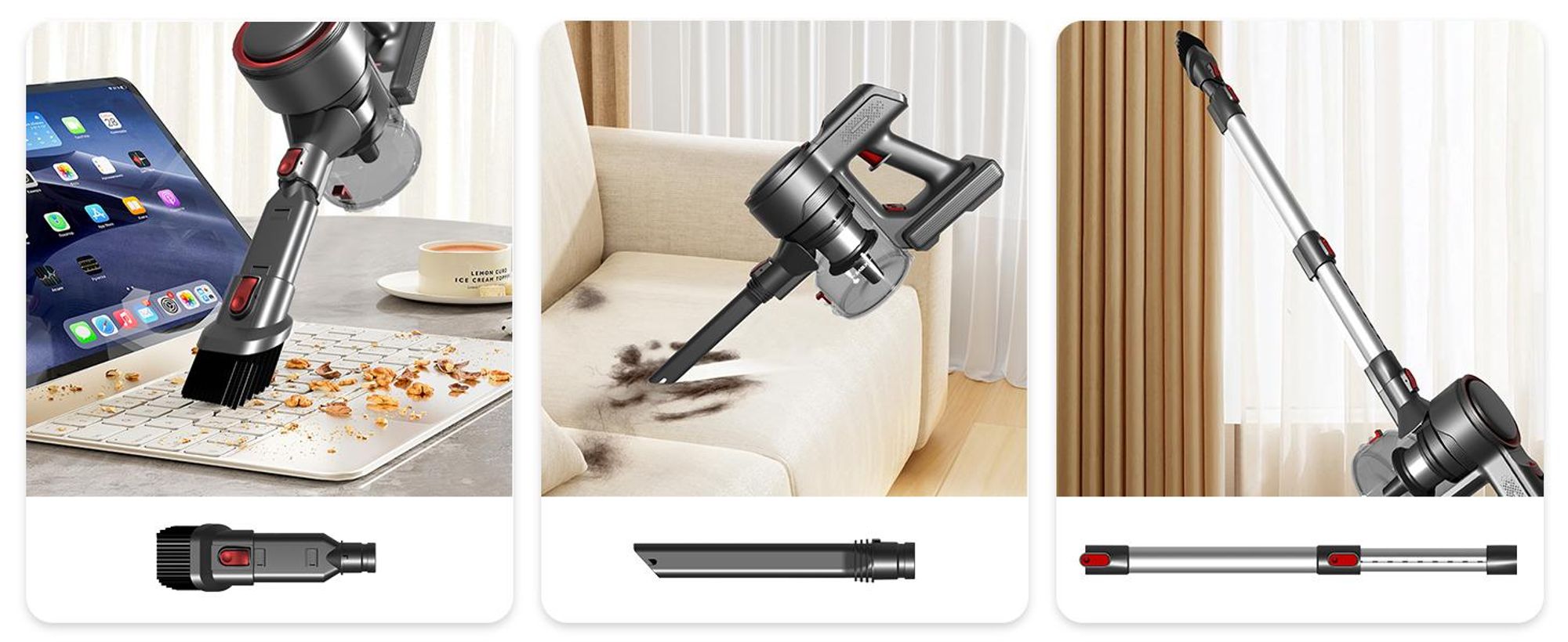 Aiibot Akku Staubsauger, 60000Pa/600W/55Min/1,8L Staubsauger Kabellos mit Display, Anti-Tangle-Bürste,Ultraleise,für Tierhaare/Teppiche/Hartböden/Auto