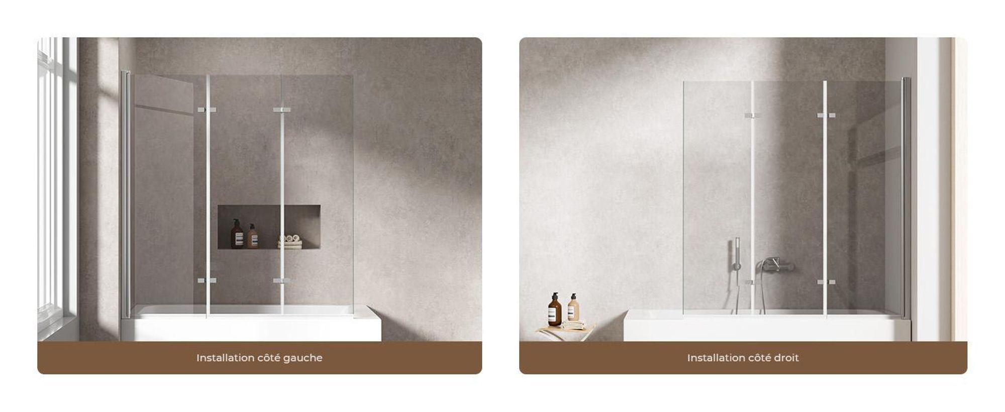 S'AFIELINA Paroi de douche pliante 130x140cm Paroi de baignoire 3 pièces, verre de sécurité ESG 6mm avec revêtement NANO Easy-Clean