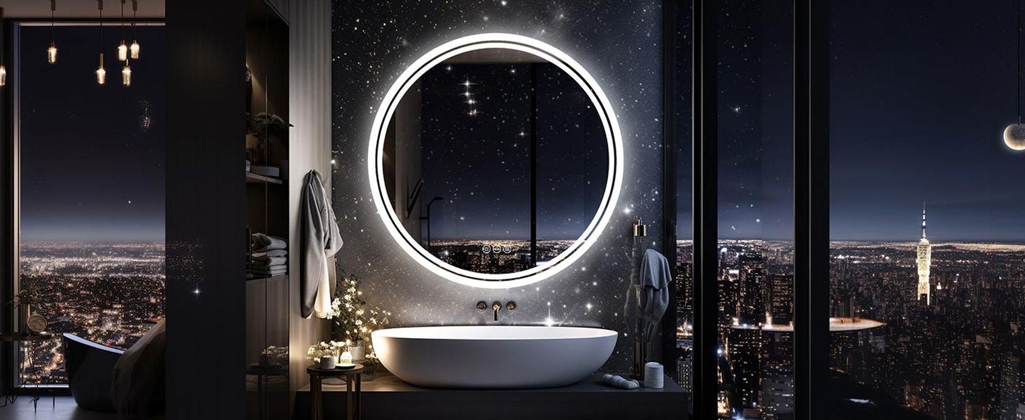 WISFOR LED Badspiegel Rund 80 cm, Badezimmerspiegel mit Beleuchtung, Wandspiegel dimmbar, 3 Lichtfarben, Antibeschlag-Funktion, IP64