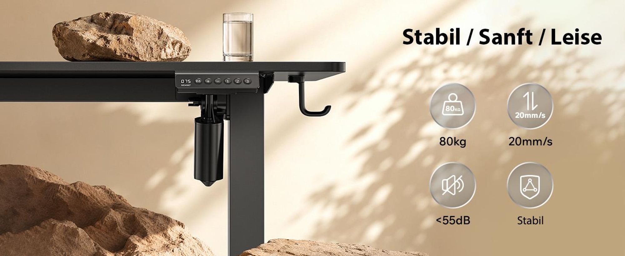 SENSE7 NOJO Light Corner Eckschreibtisch Elektrisch Höhenverstellbar 160x140 L-Form Stehschreibtisch Doppelmotor Memory Tischgestell Schwarz