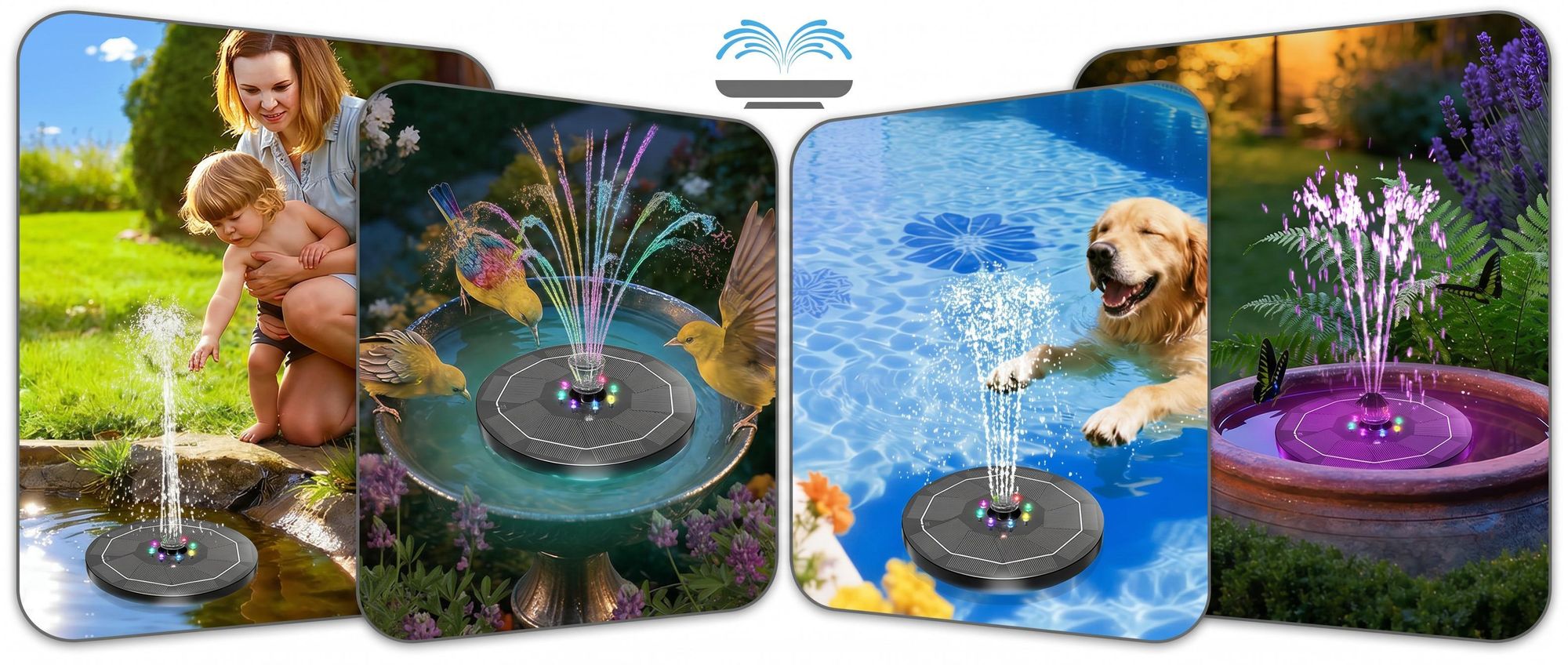 LED Solar Springbrunnen, Solar Teichpumpe mit Solar Panel, Solar Teichpumpe Wasserpumpe Solar Schwimmender Fontäne Pumpe für Garten, Vogel-Bad